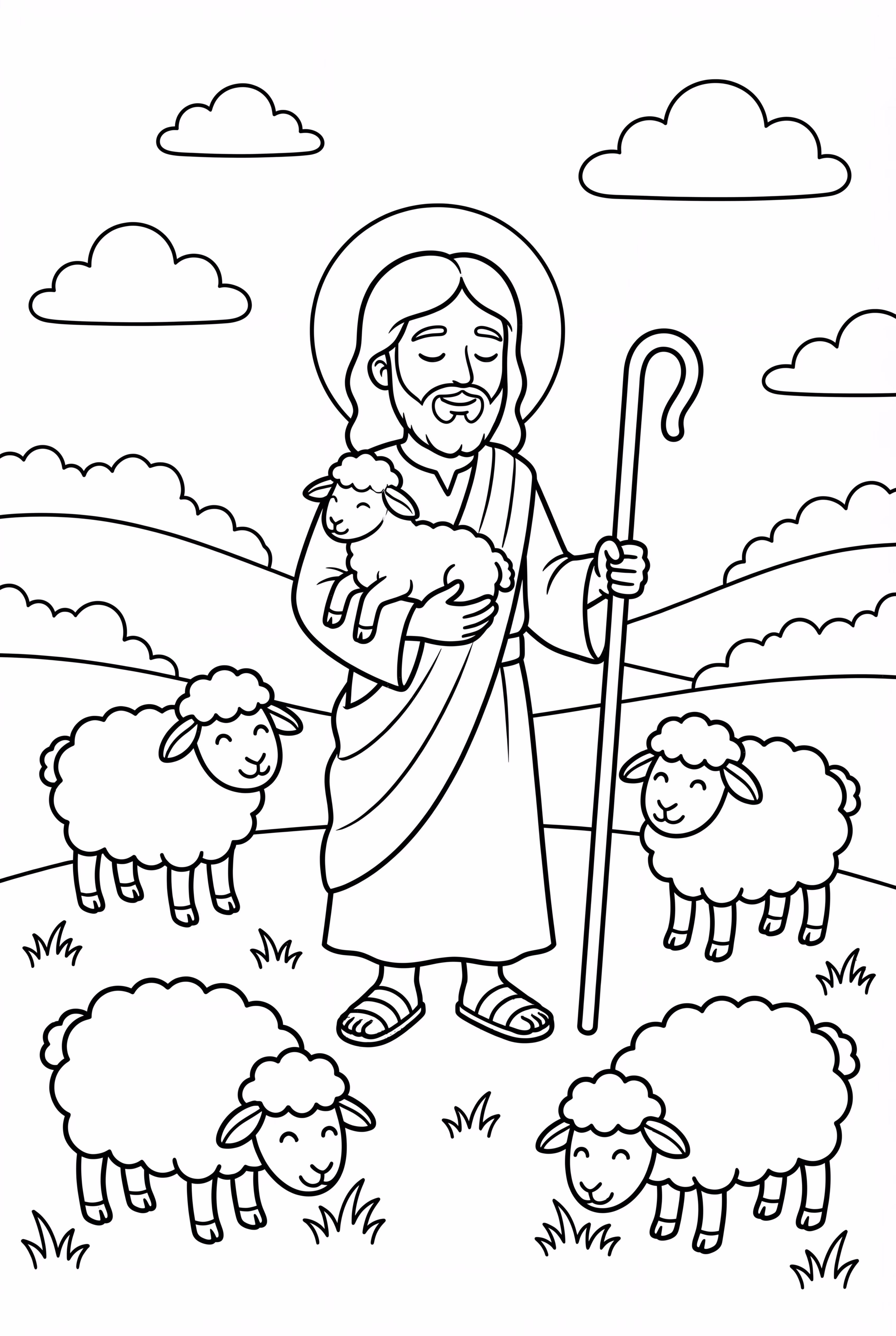 Jesus The Good Shepherd In A Detailed Landscape