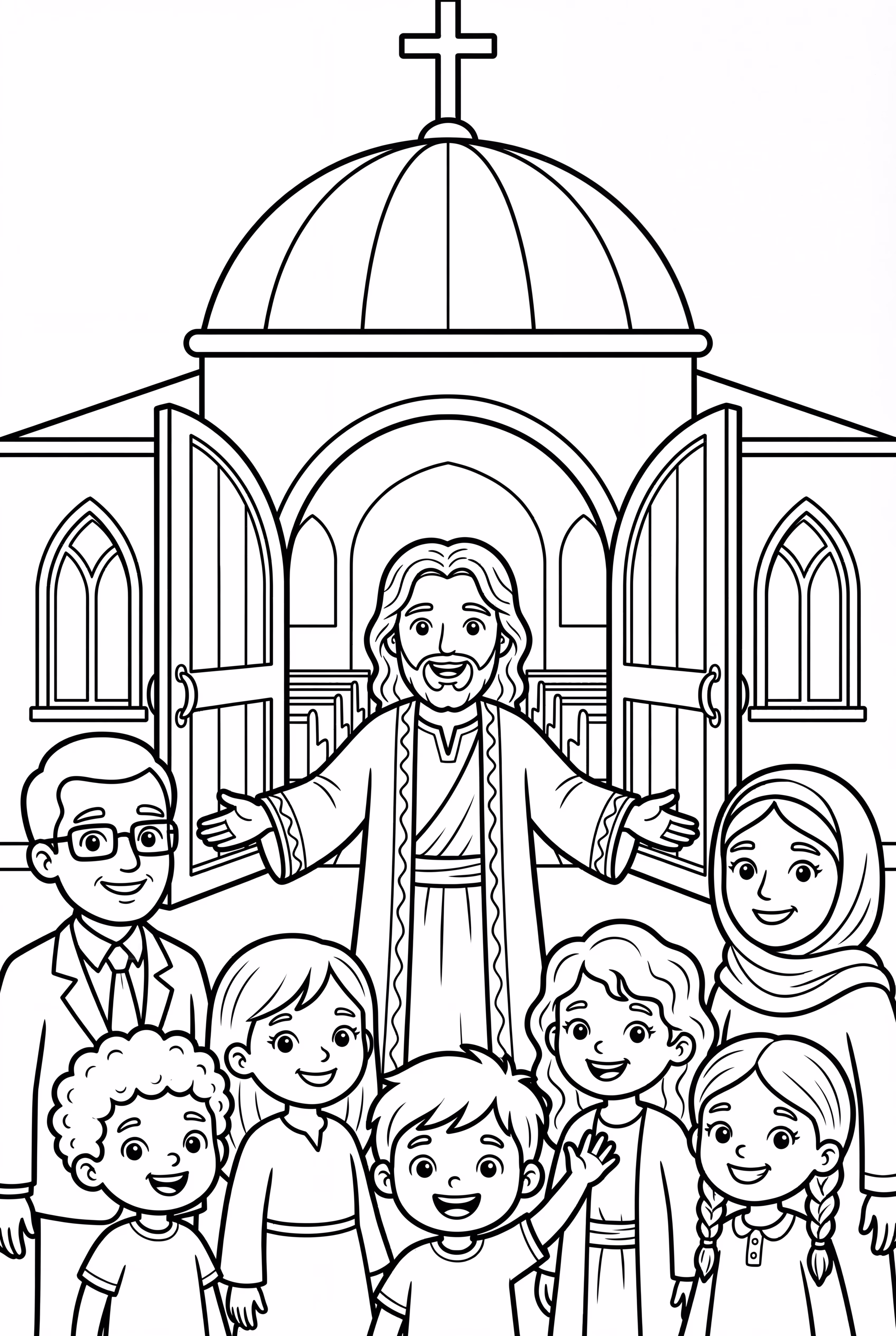 Jesus Welcoming People To Church