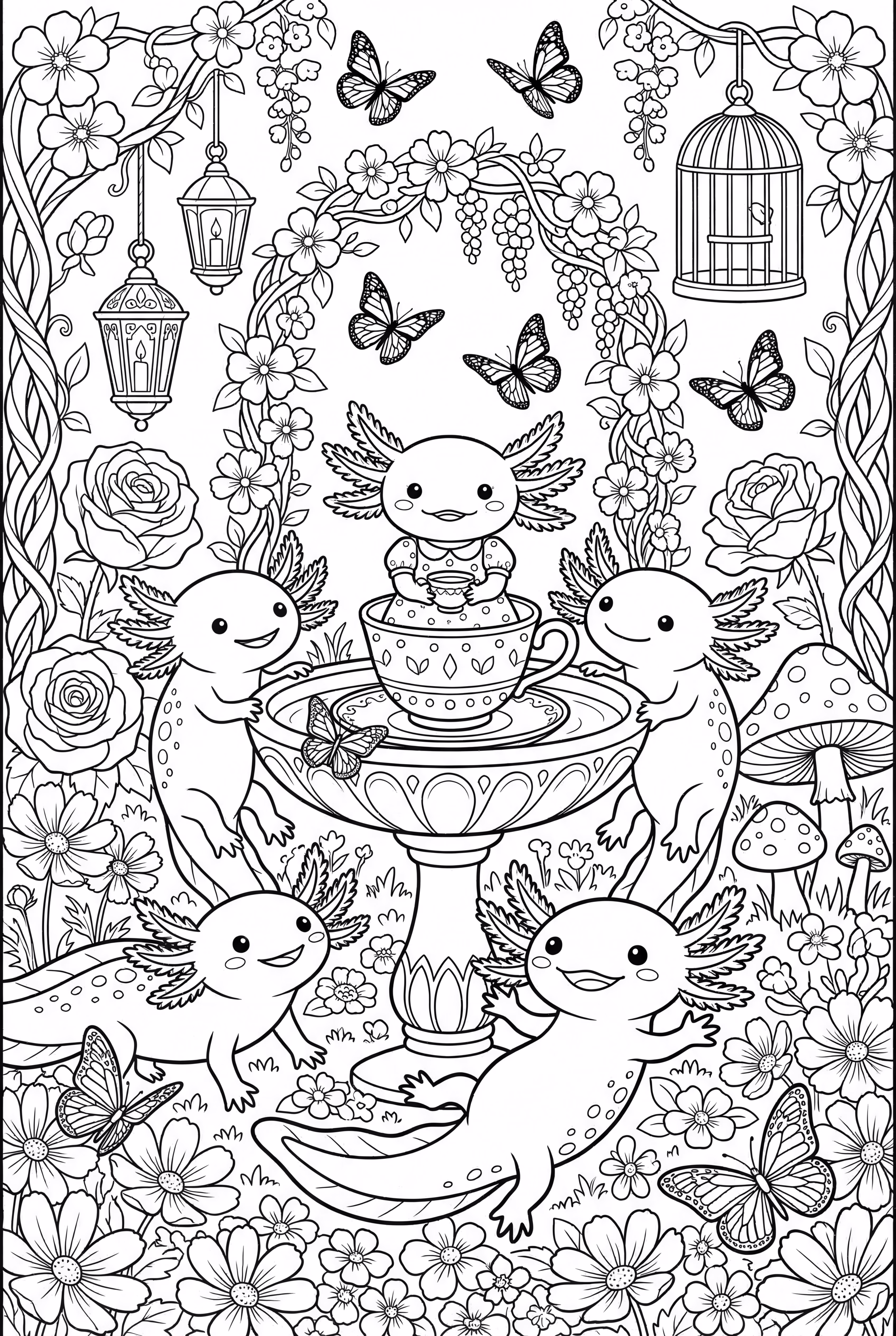 Kawaii Axolotl Garden Party