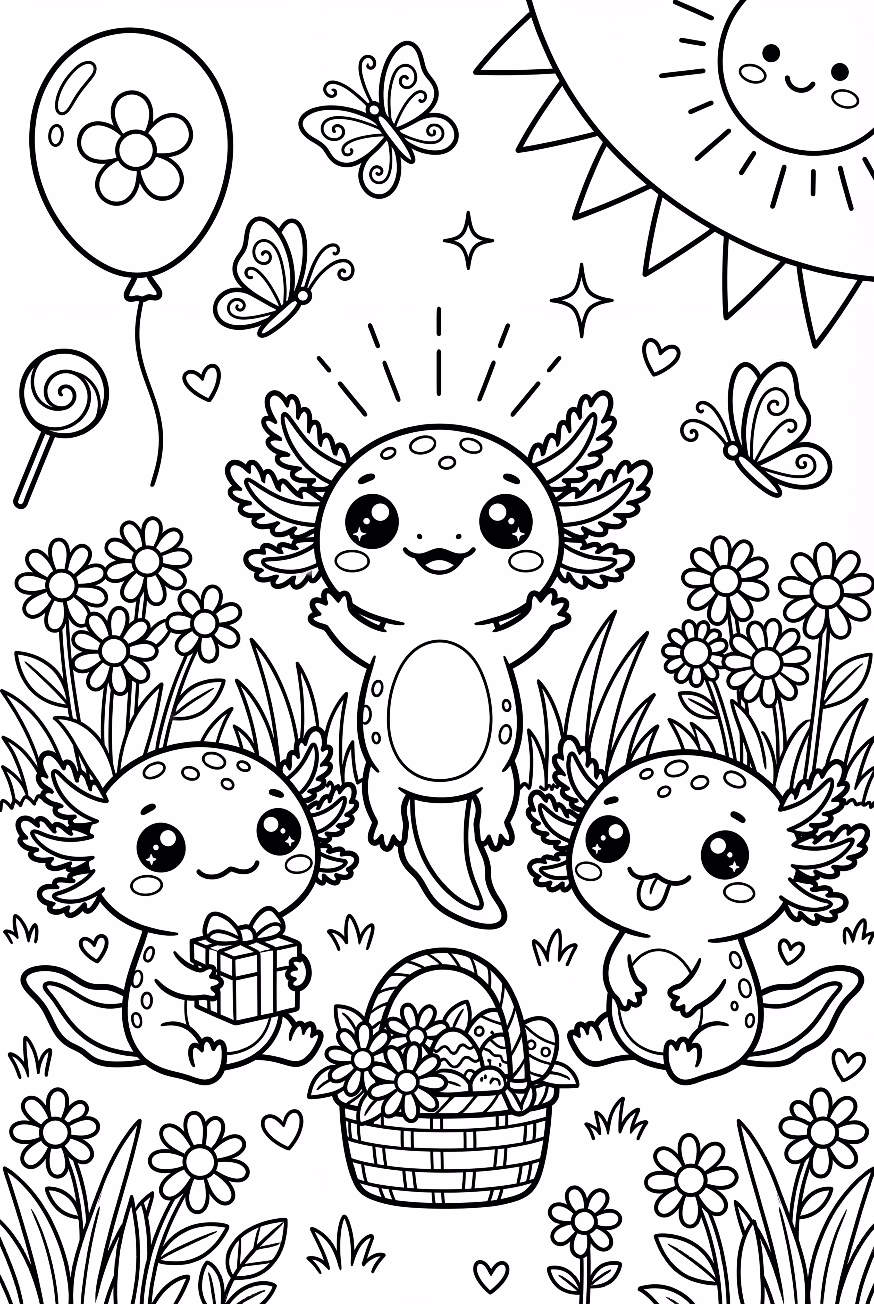 Kawaii Axolotl Garden Party
