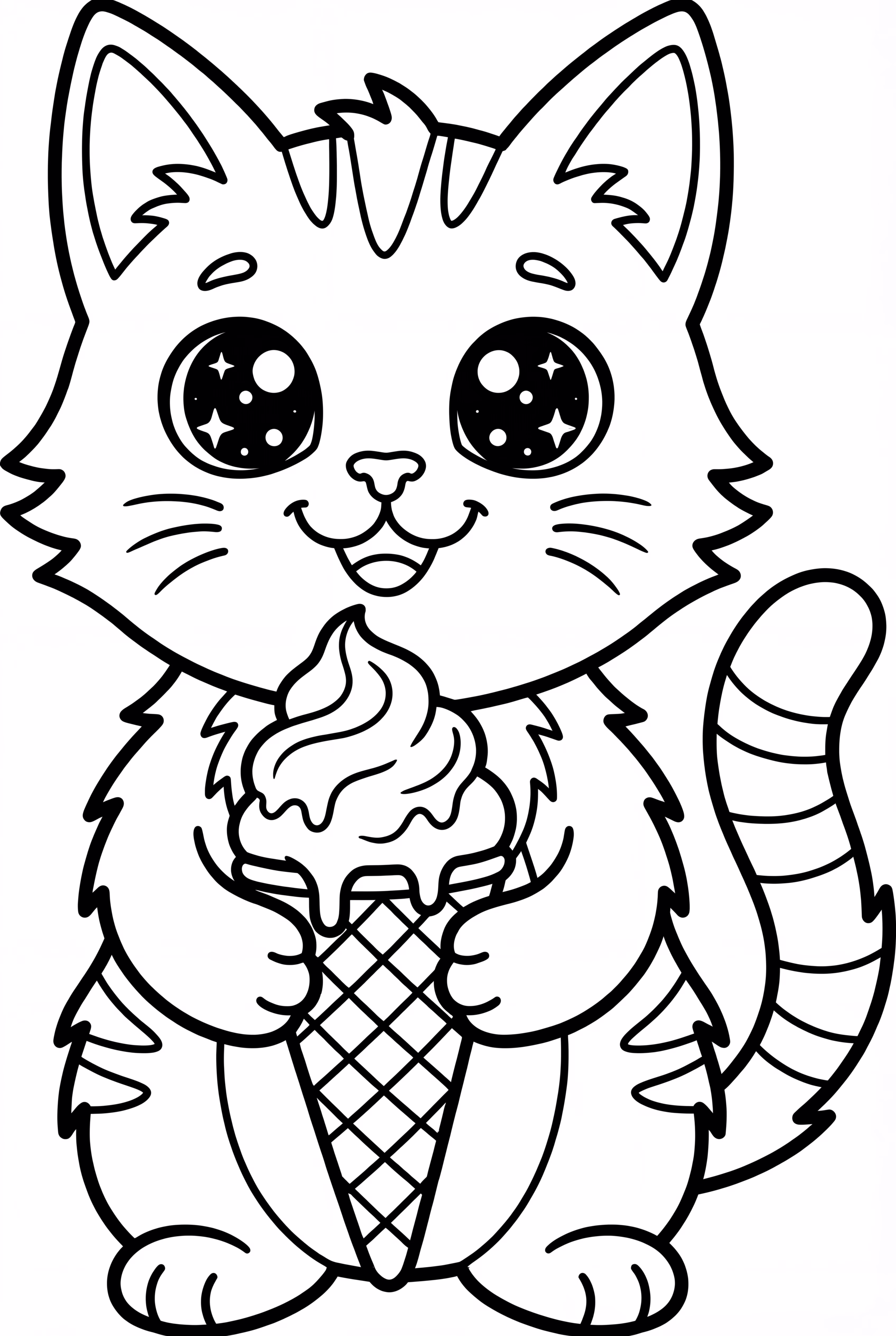 Kawaii Cat Licking Ice Cream Cone