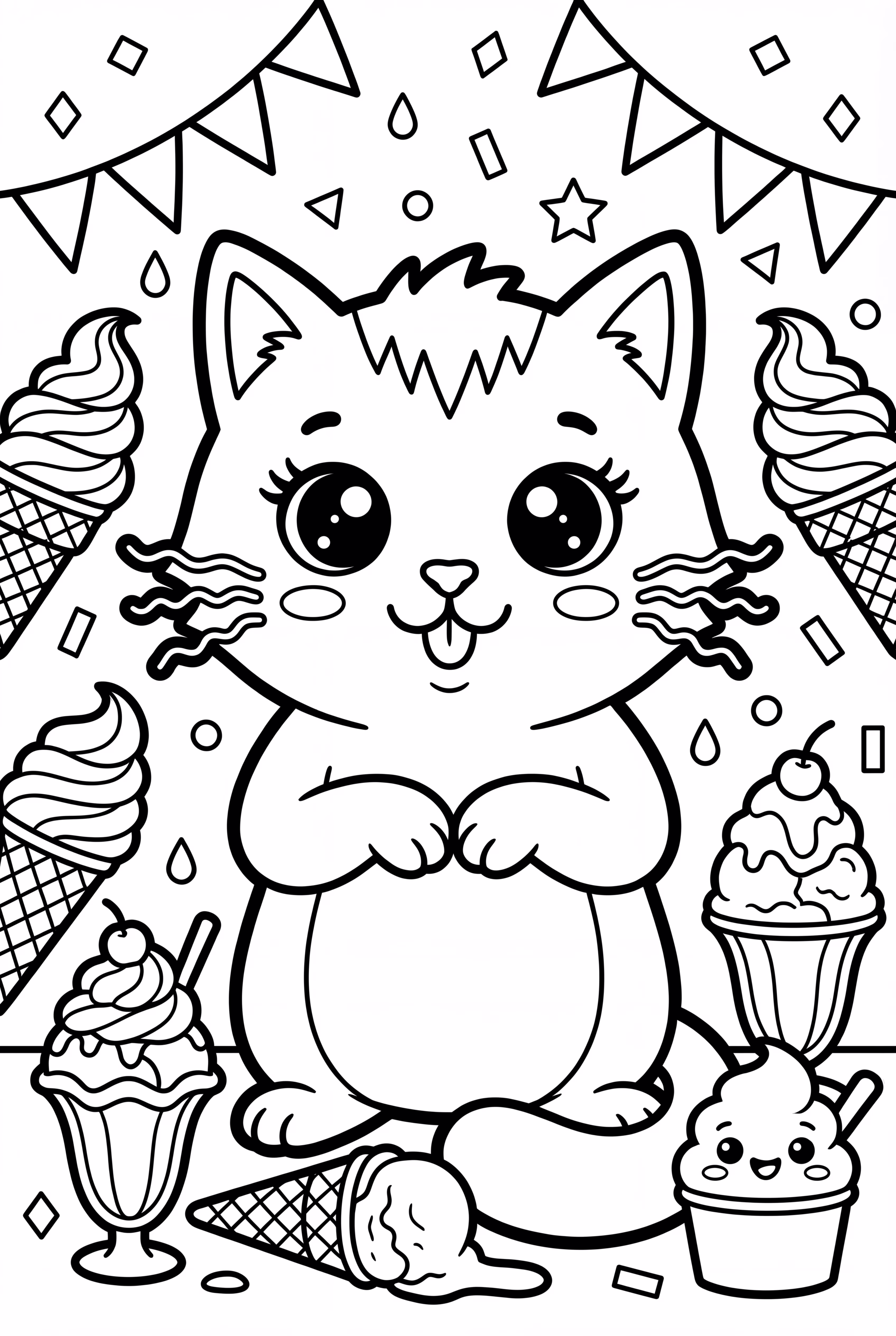 Kawaii Cat with Ice Cream