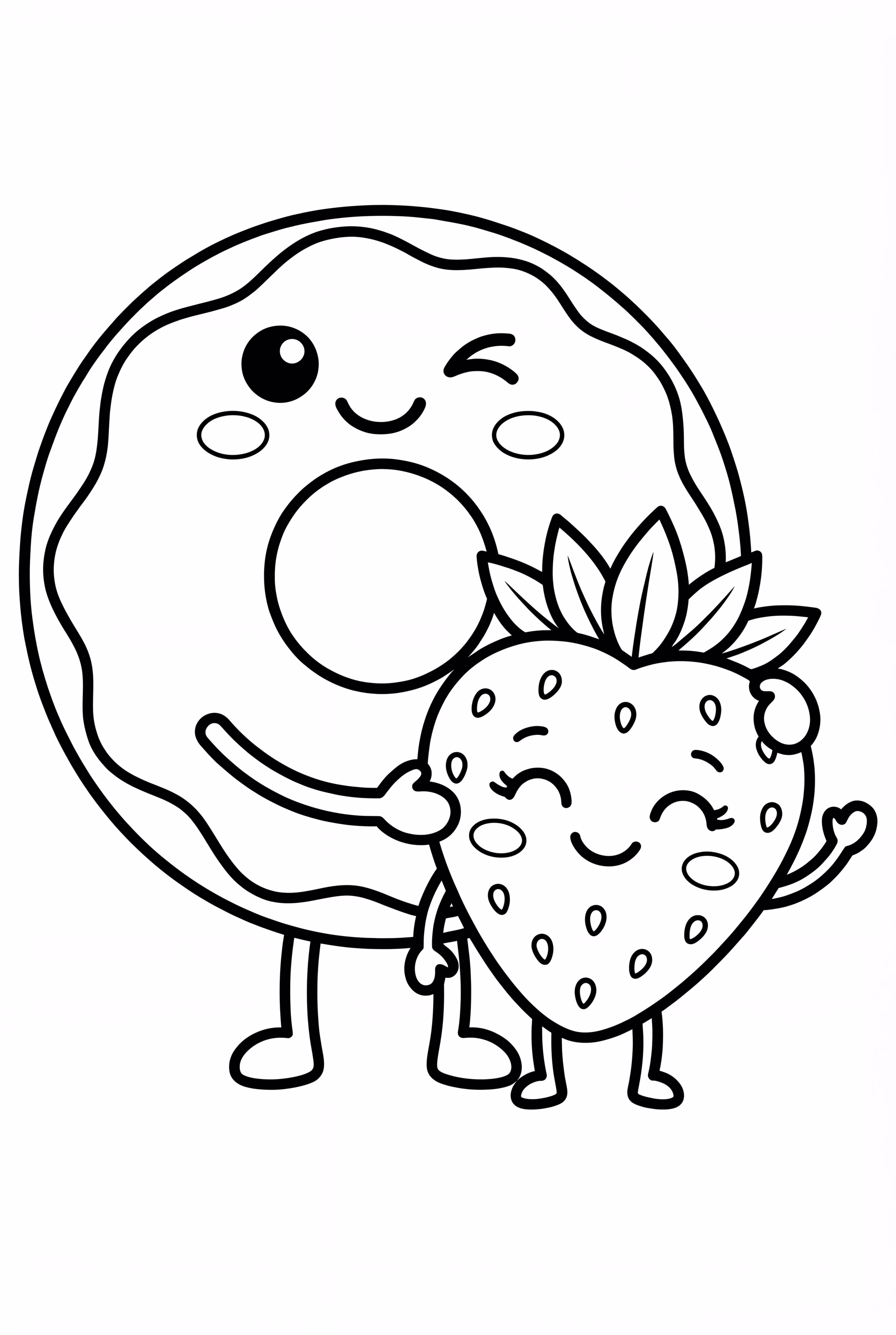 Kawaii Donut Hugging A Strawberry