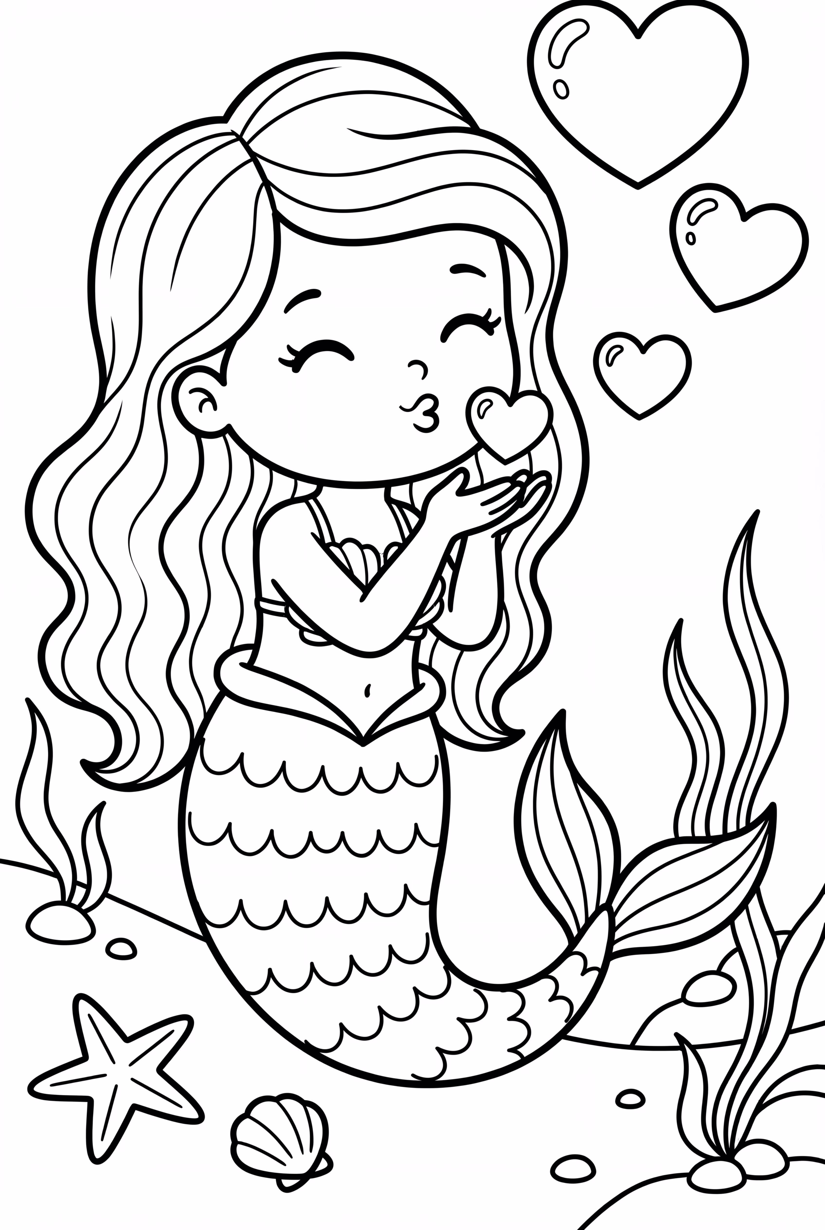 Kawaii Mermaid Blowing Heart Bubbles
