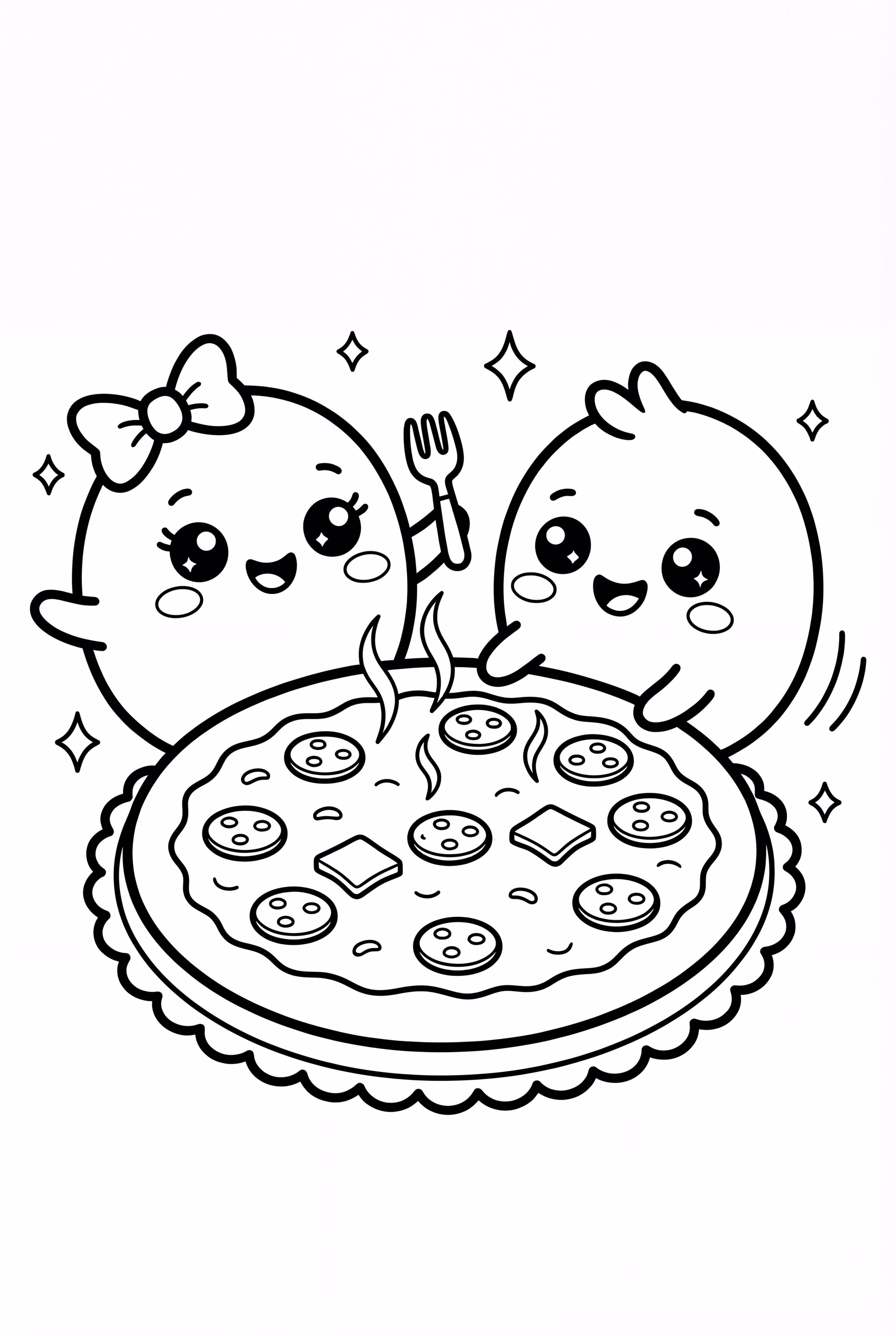Kawaii Pizza Scene with Multiple Characters