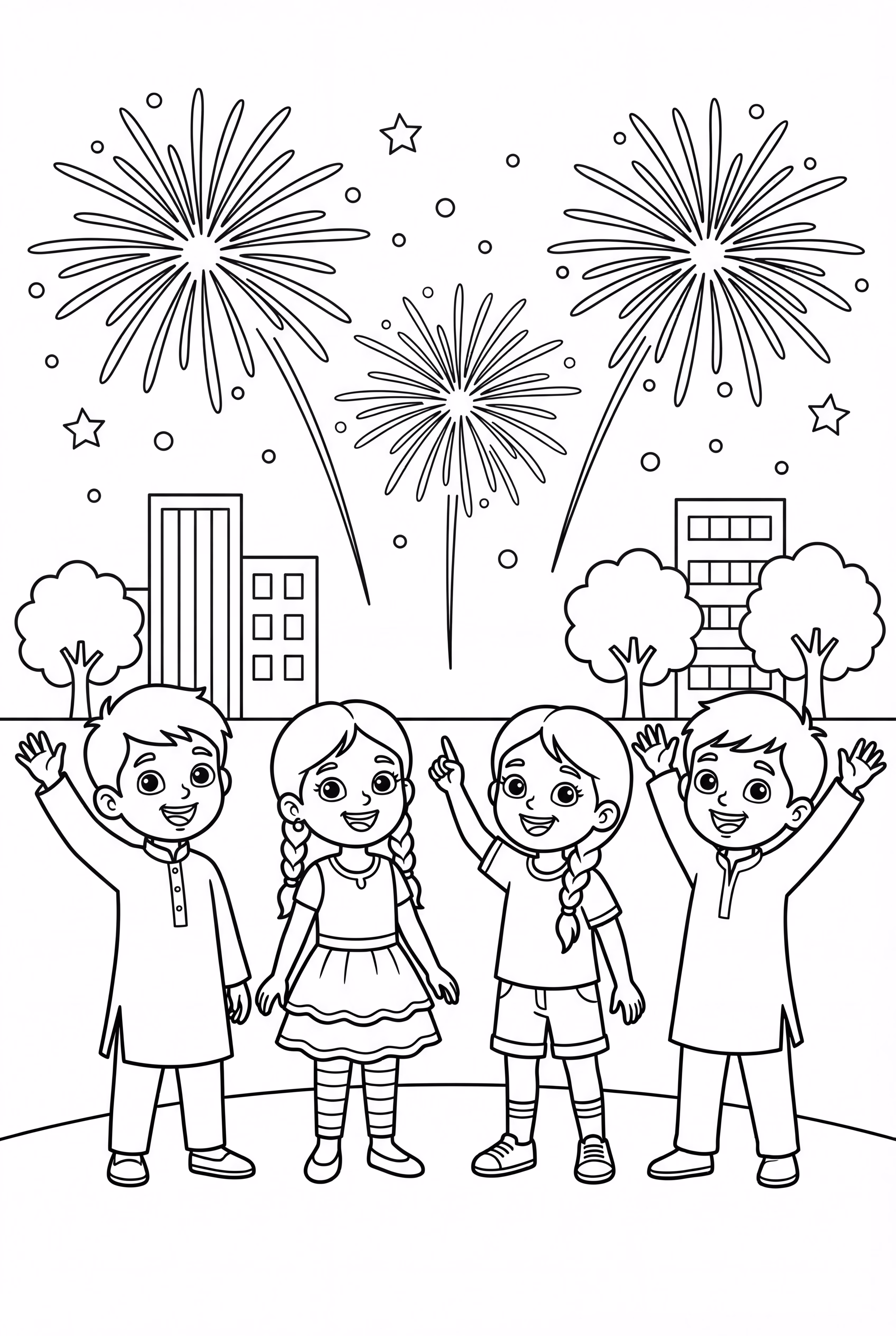 Kids Enjoying Diwali Fireworks