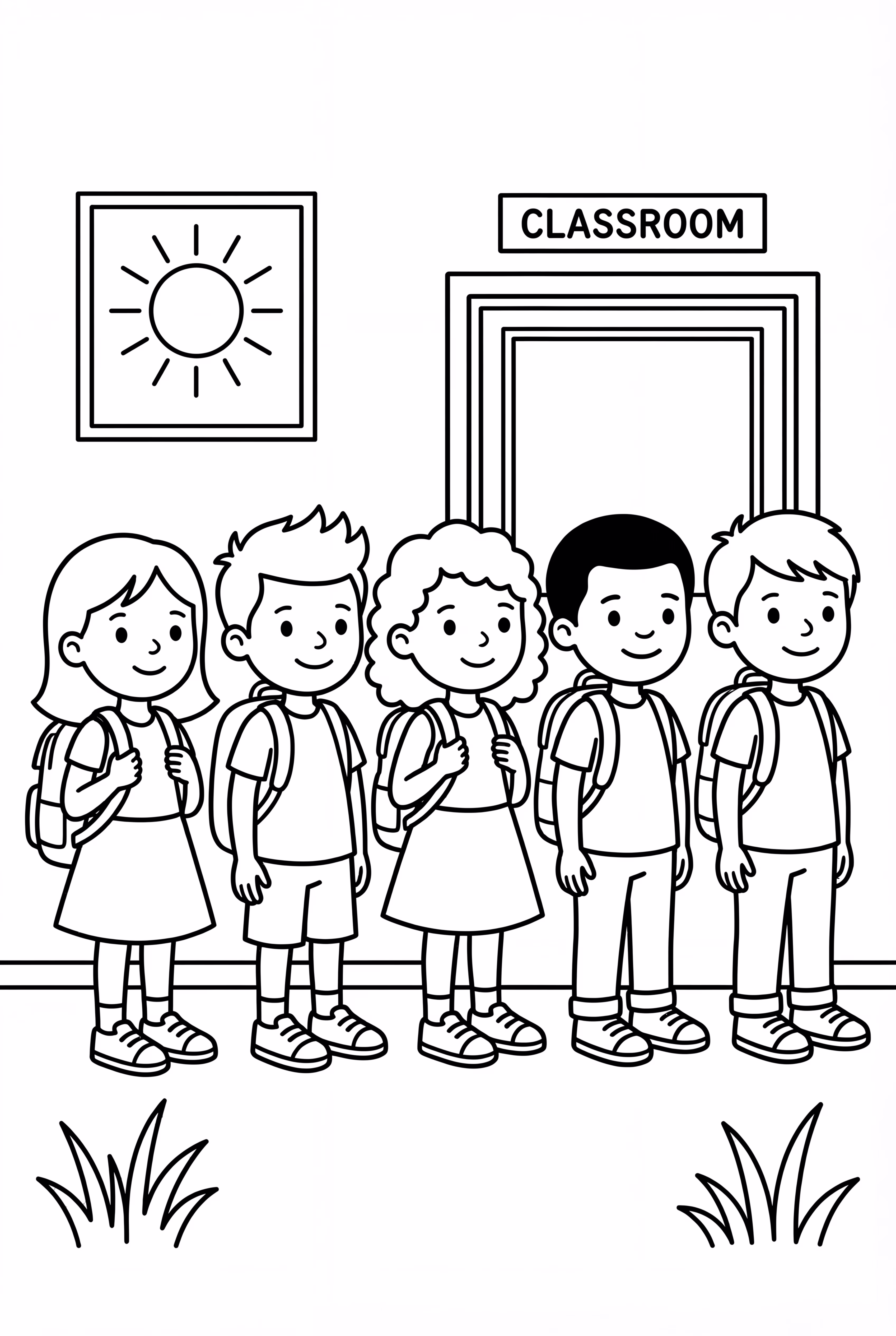 Kids Lining Up For Class Back To School