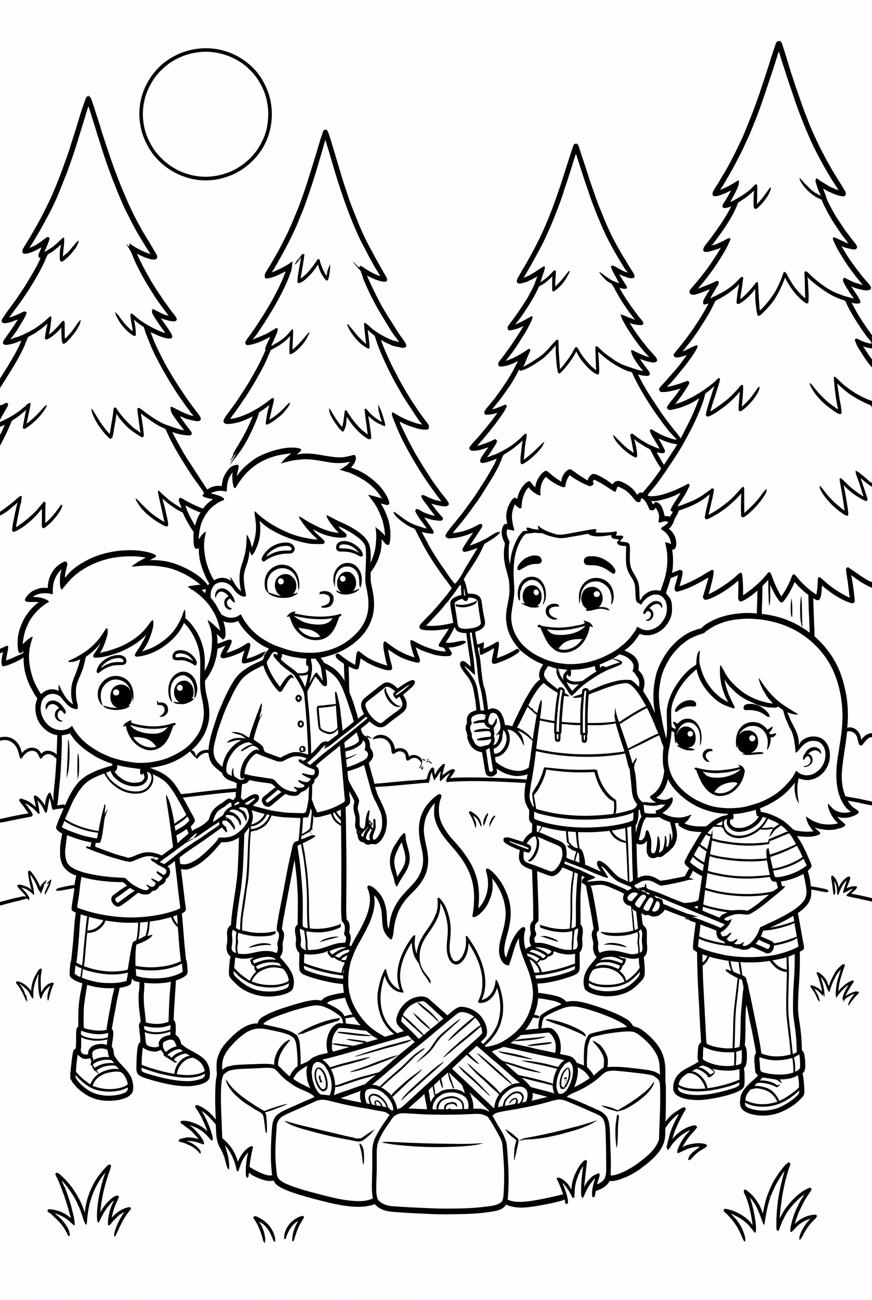 Kids Making S'mores at Campfire