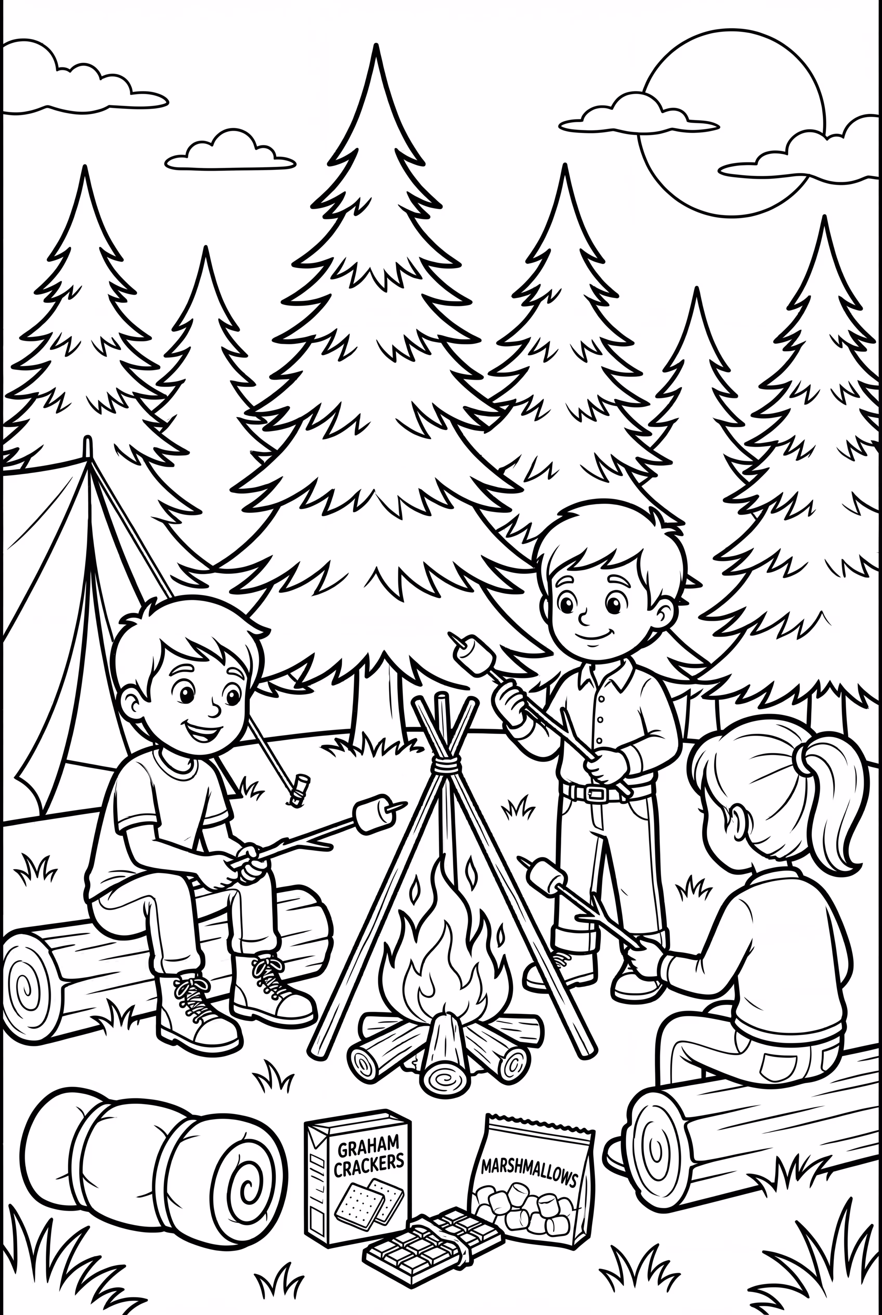 Kinder machen S'mores am Lagerfeuer-2