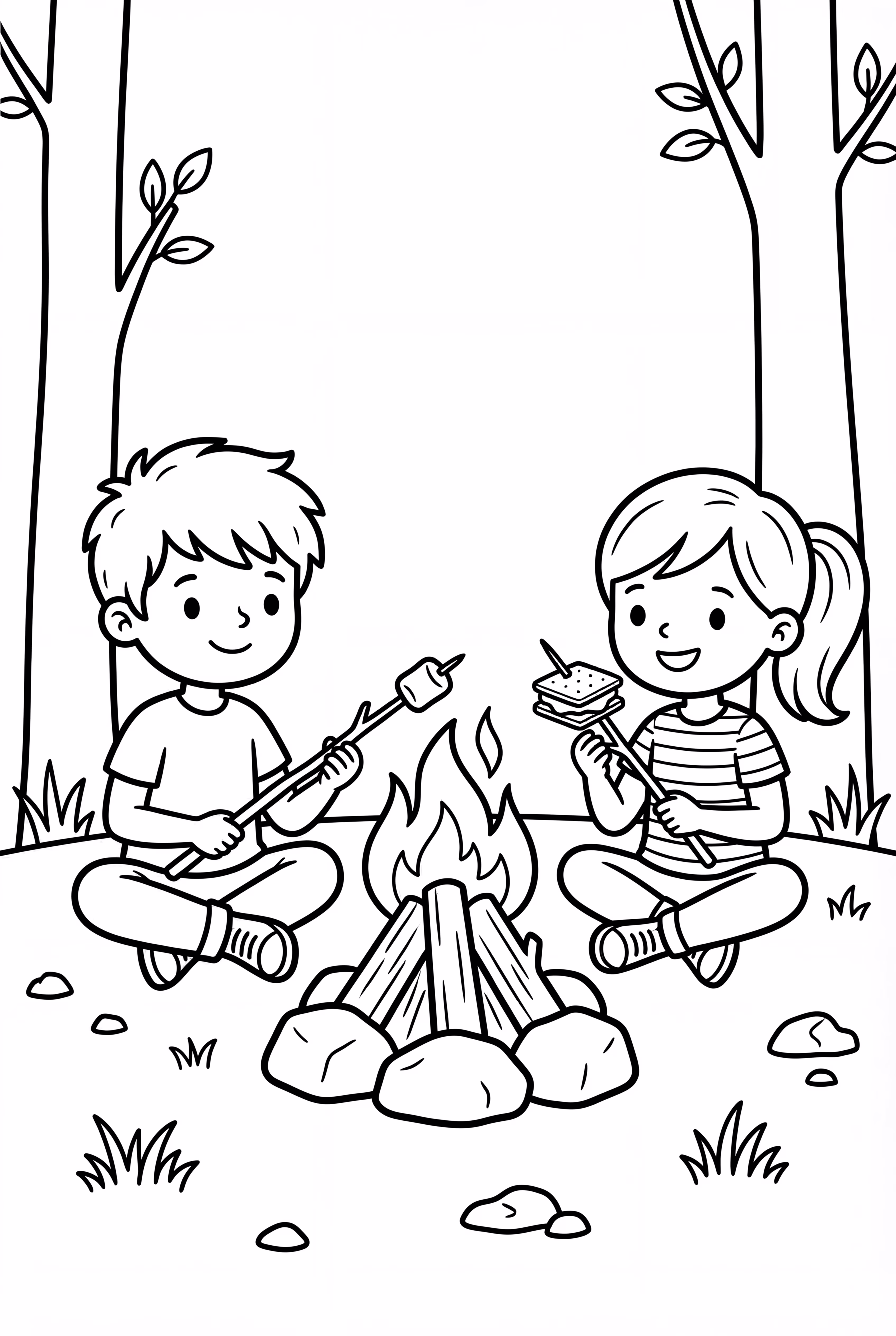 Kids Making S'mores at Campfire