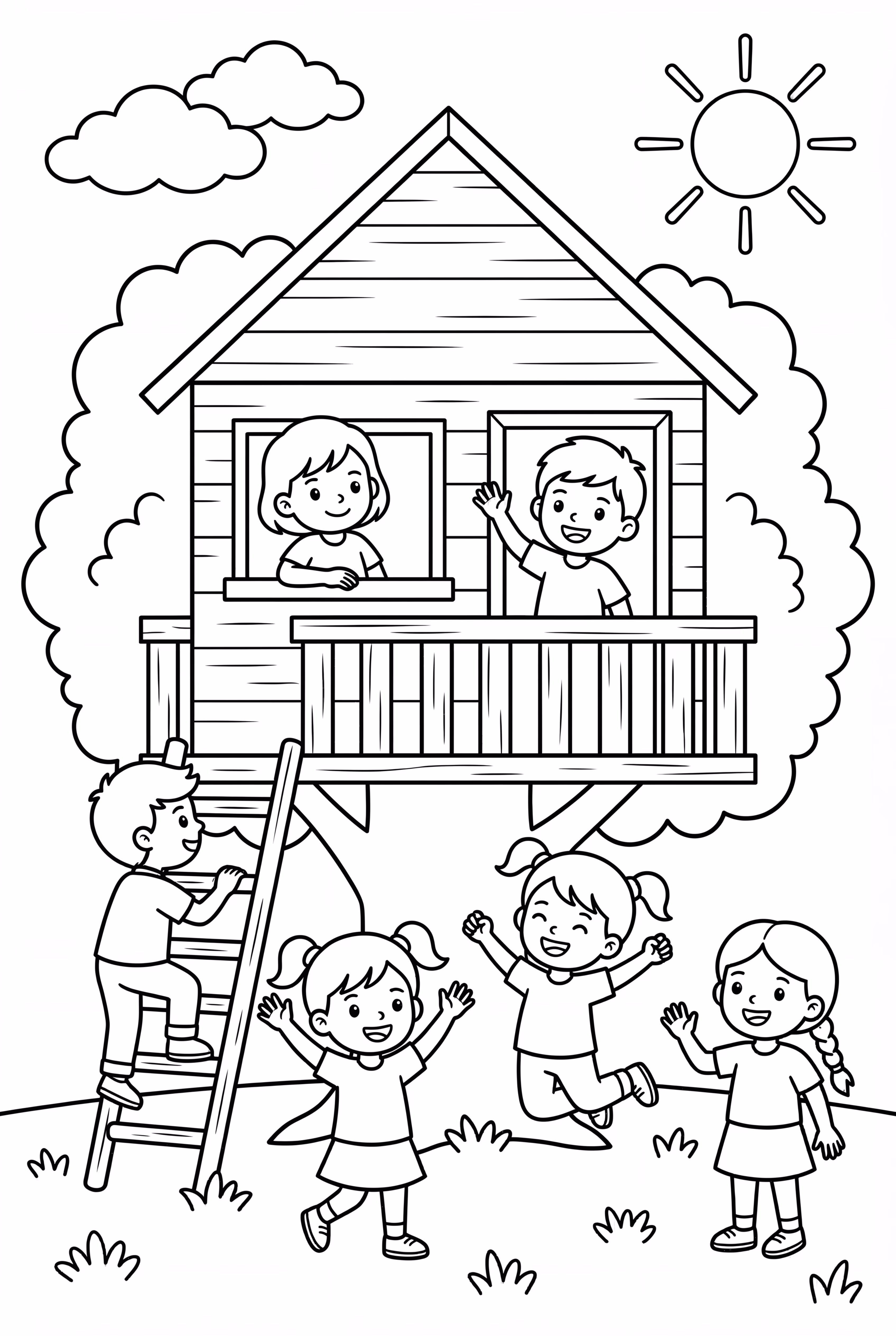 Kids Playing in a Tree House