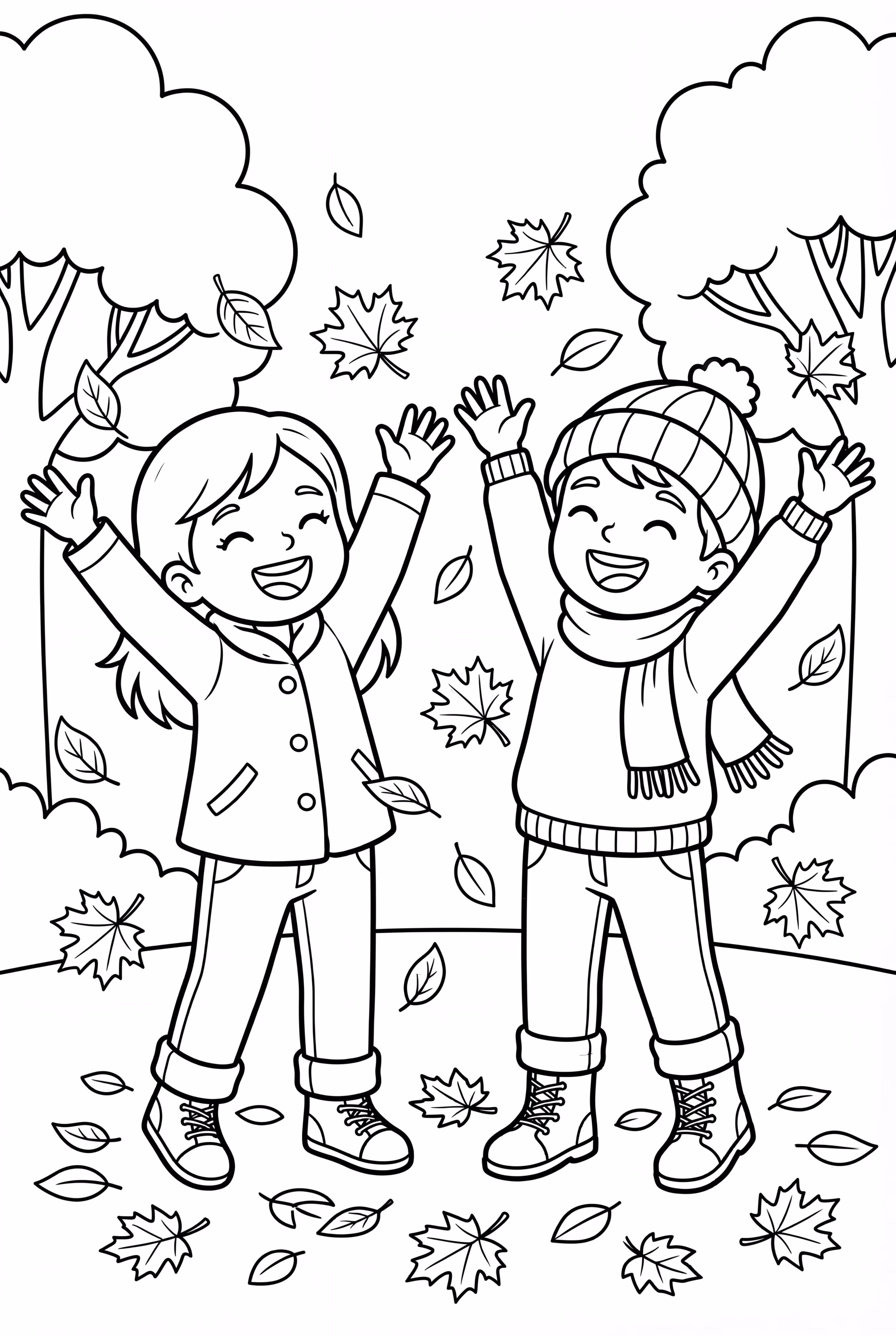 Kids Playing In Autumn Fall Leaves