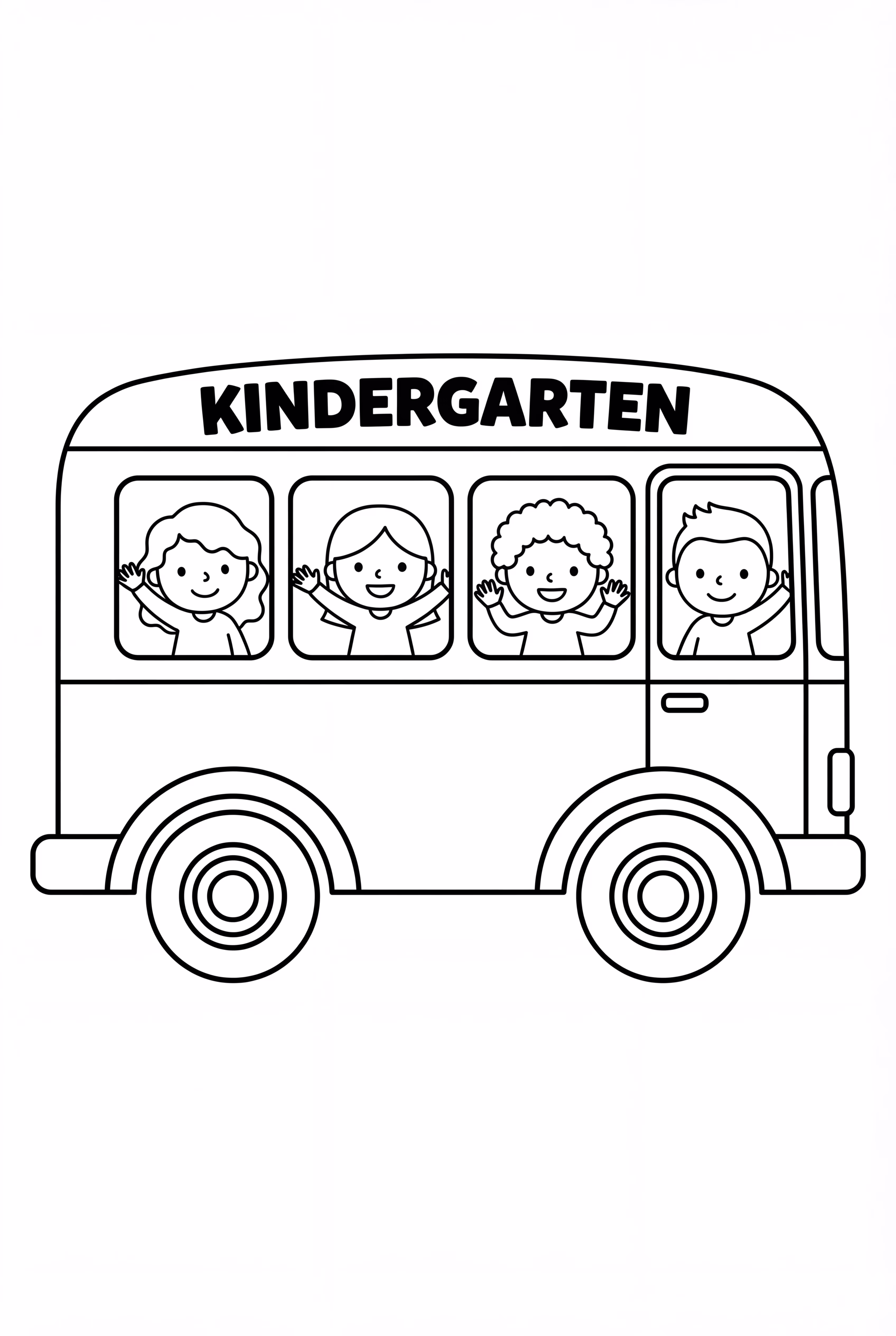 Kindergarten Bus With Happy Children