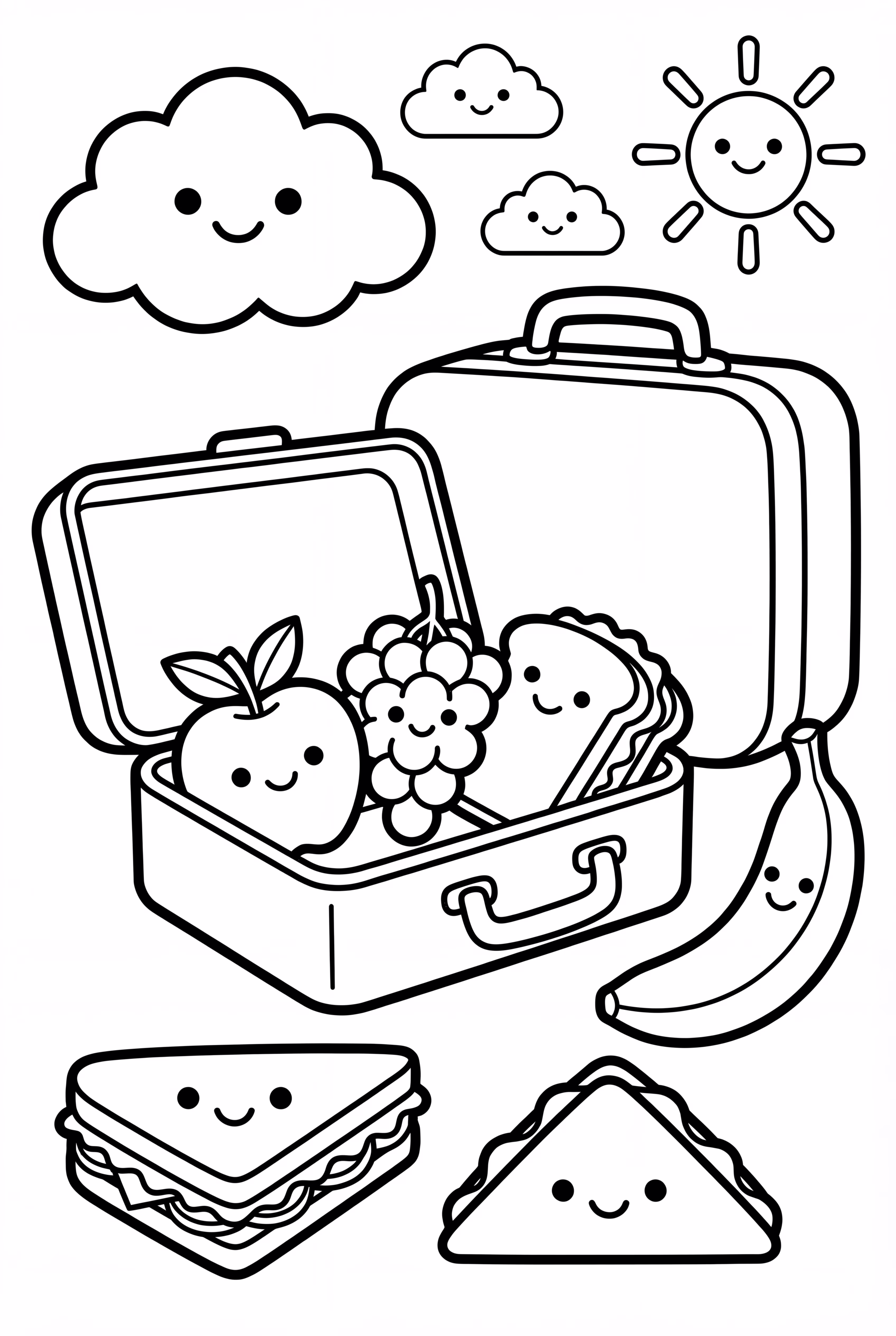 Boîte à lunch de maternelle avec des fruits et un sandwich