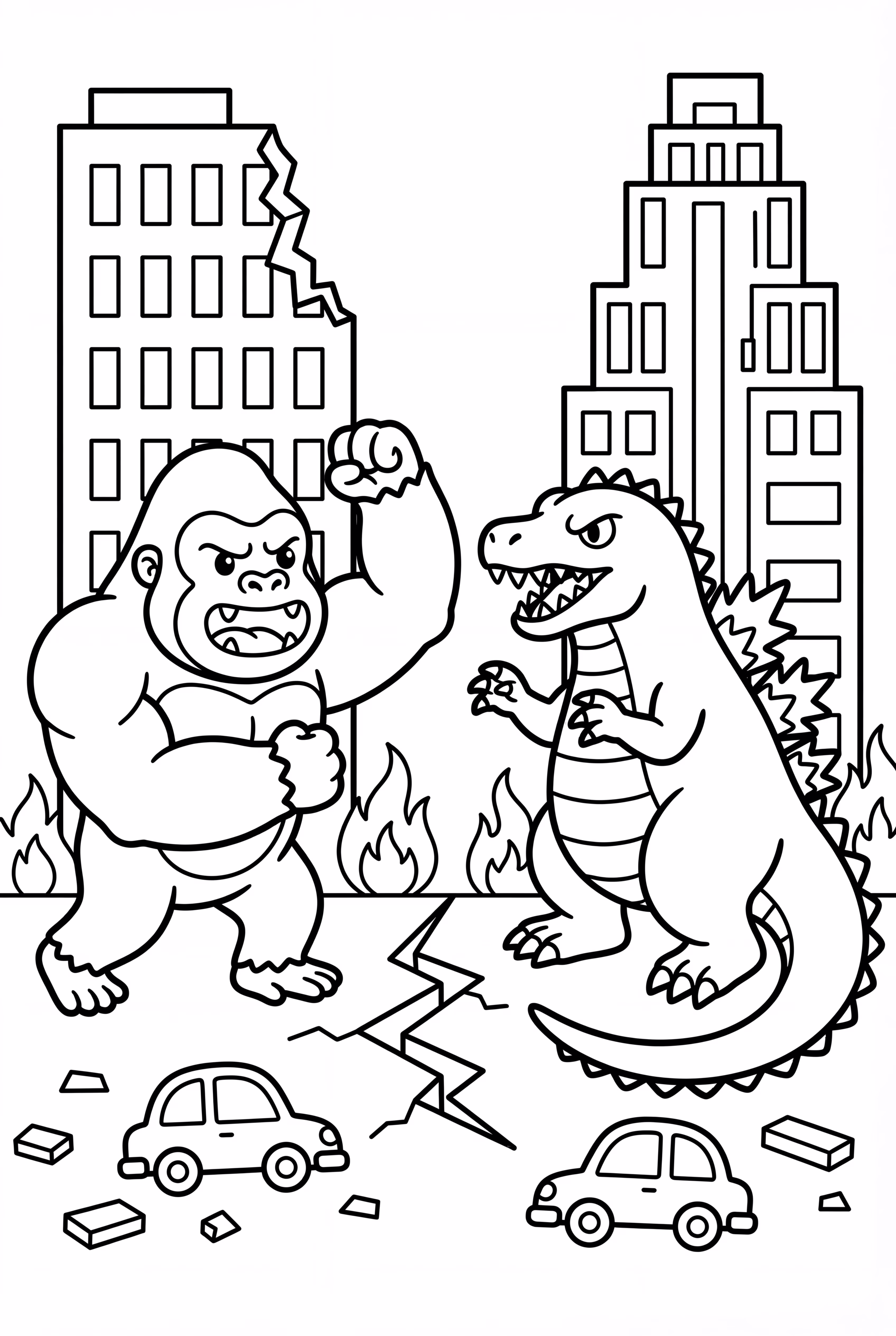 King Kong Battling Godzilla in the City