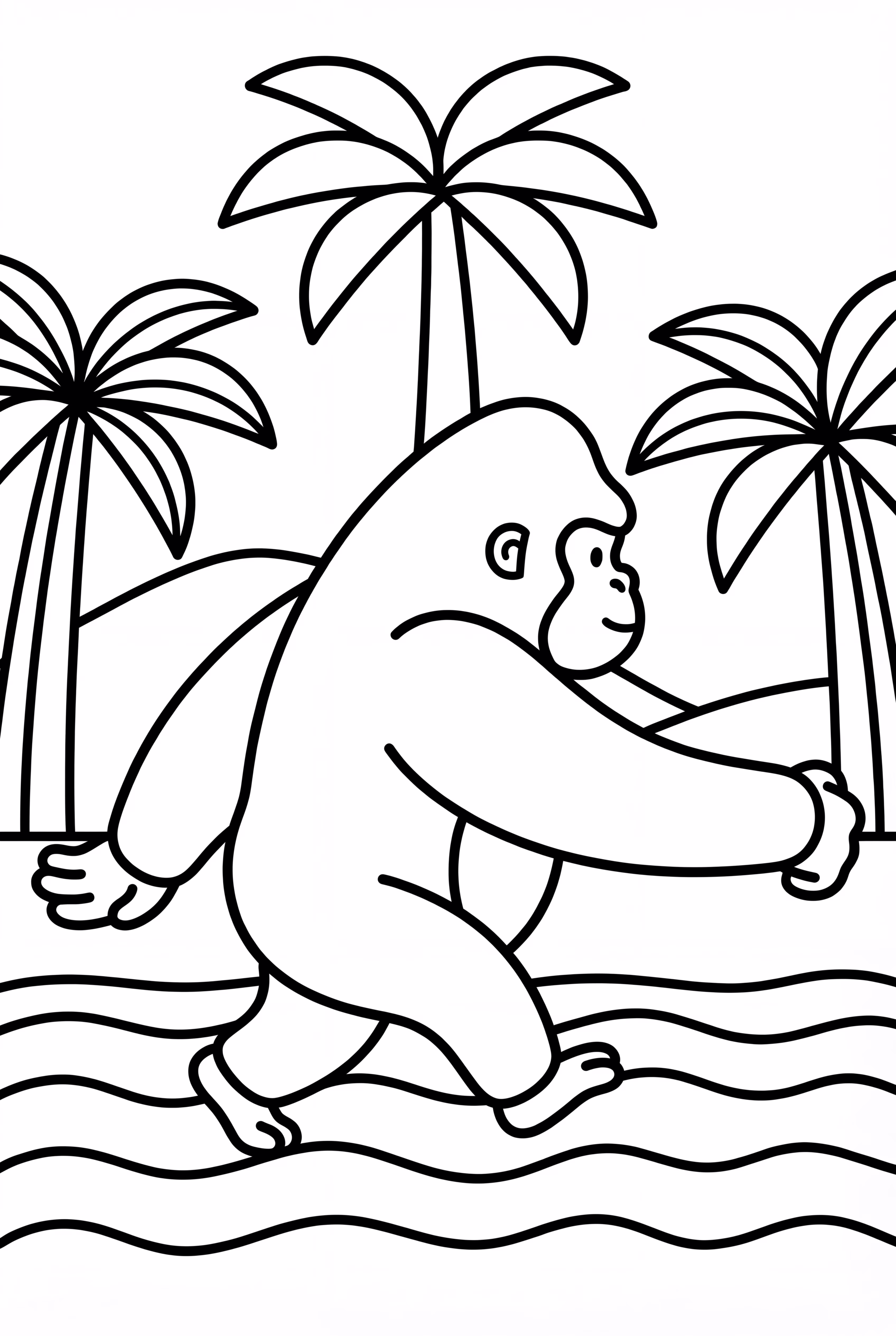 King Kong Crossing a River with Palm Trees