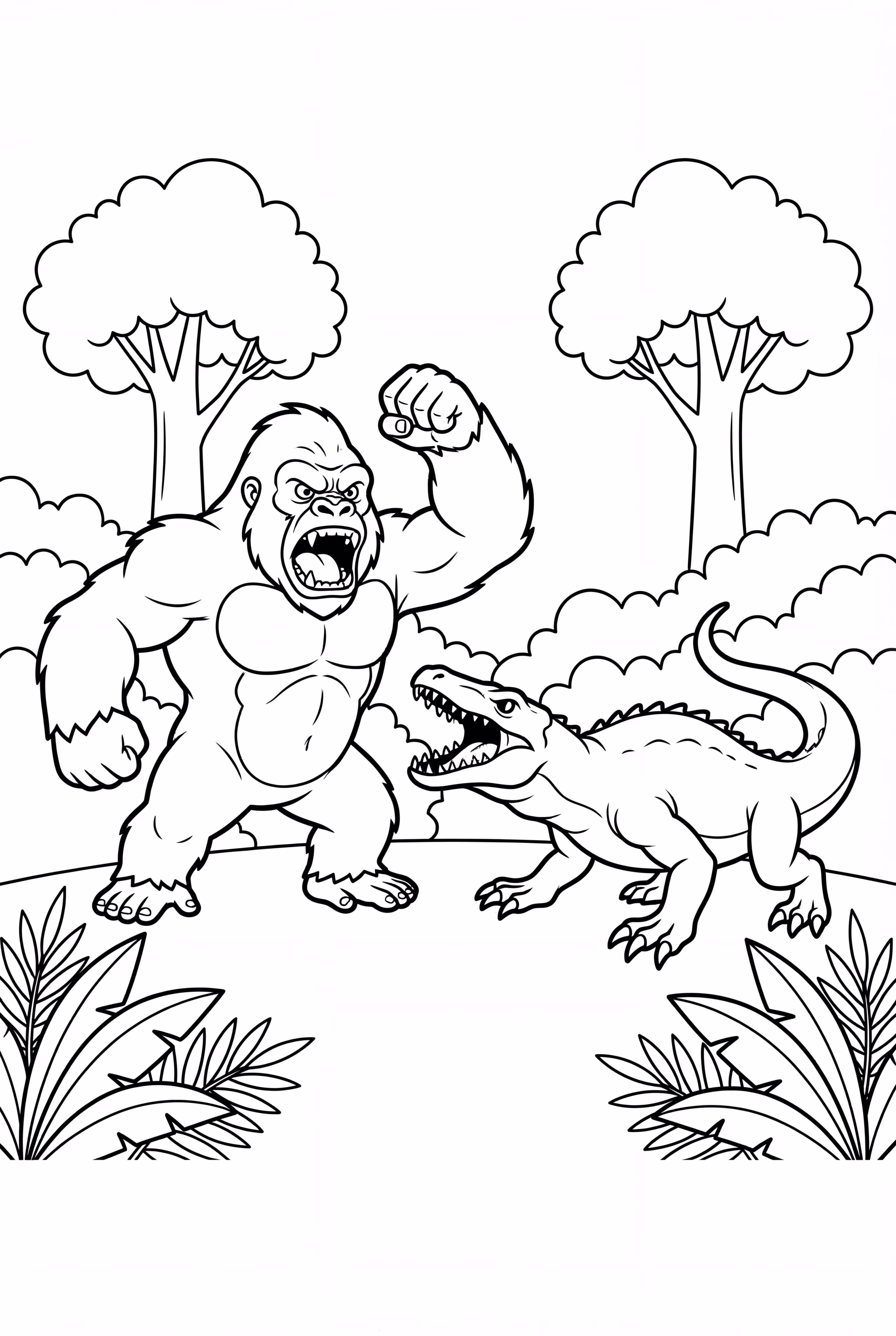 King Kong Facing Skull Crawler in Jungle
