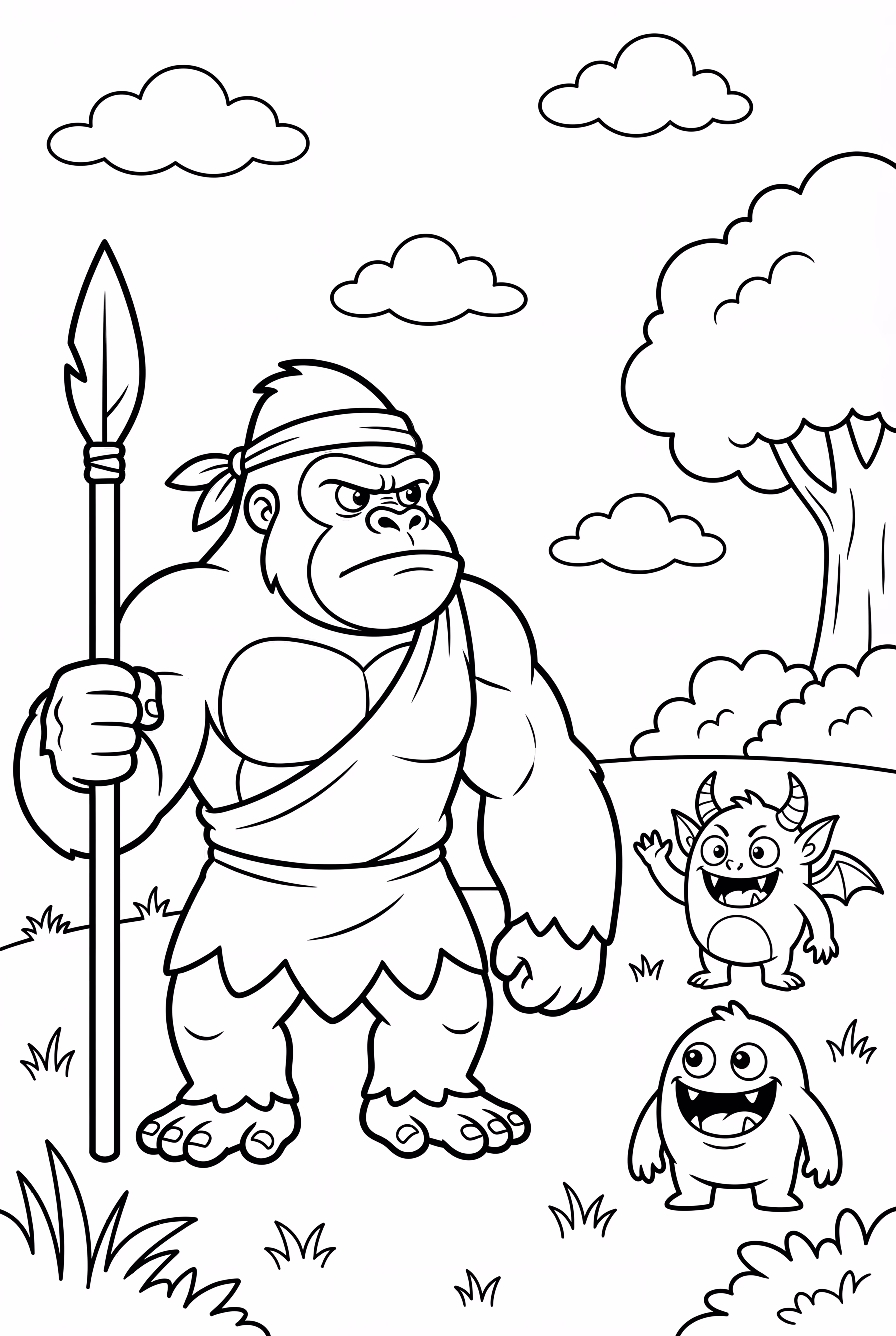 King Kong Holding a Spear Against Monsters