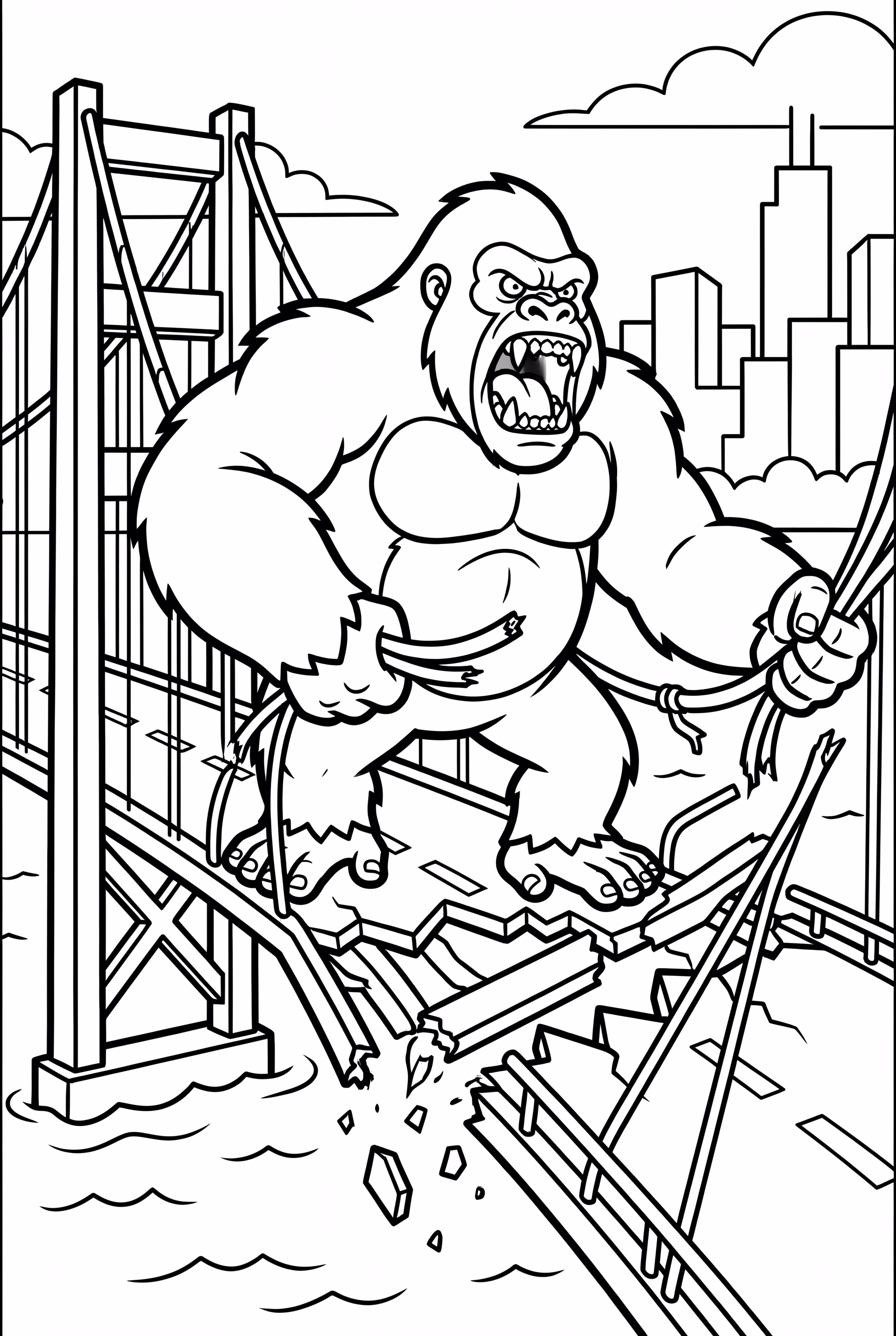 King Kong Shaking a Collapsed Bridge