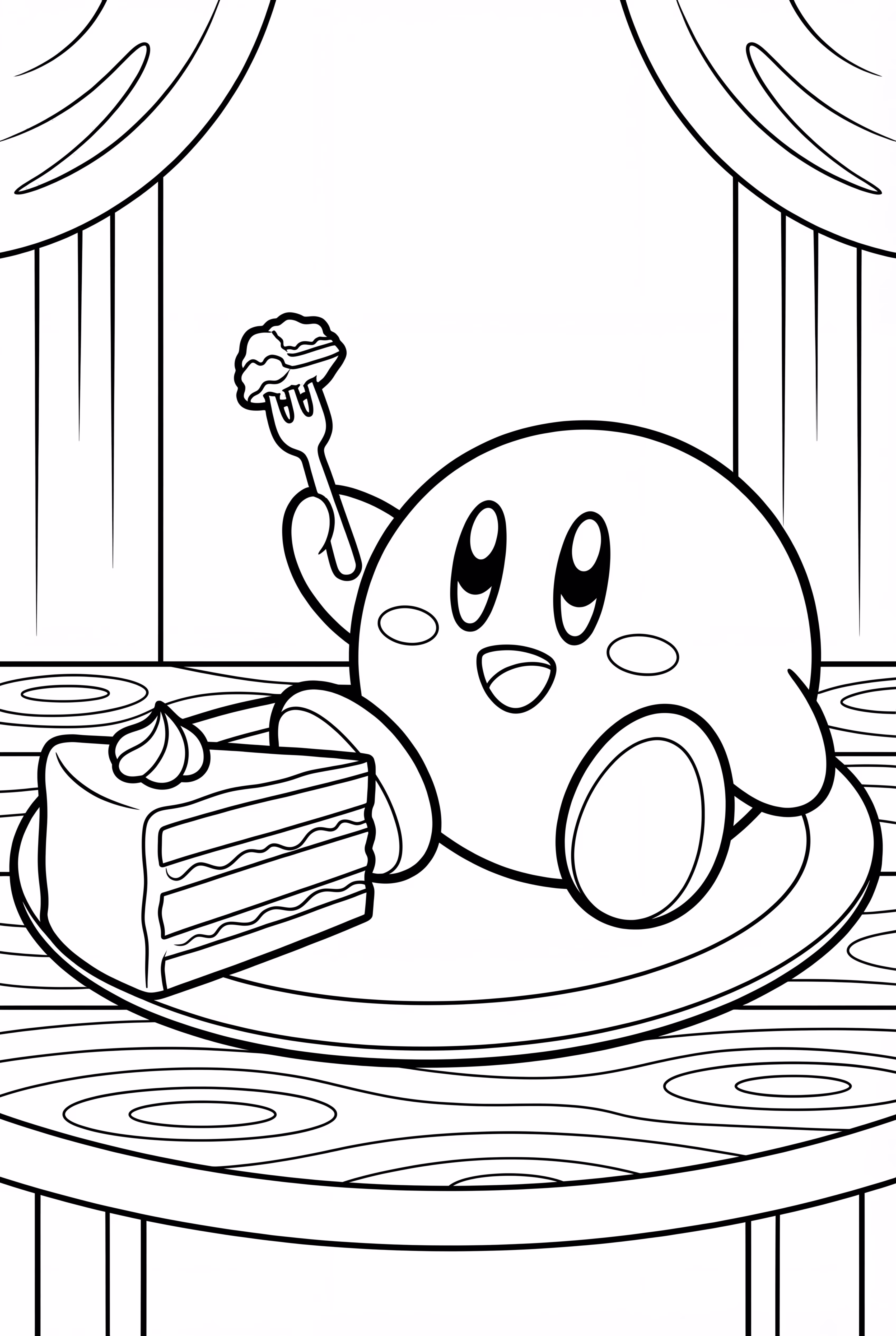 Kirby eating a delicious cake