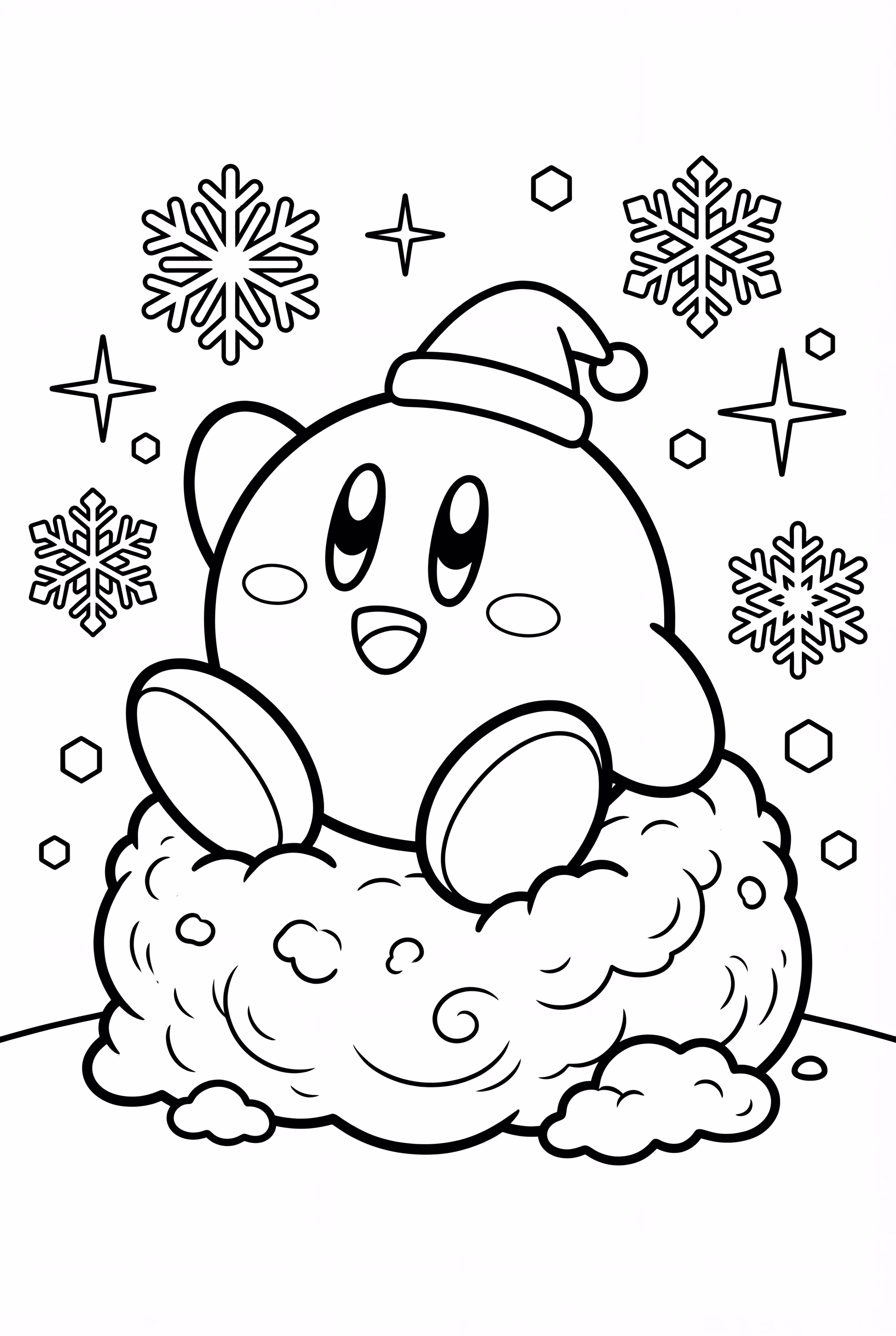 カービィが雪の中で遊んでいる