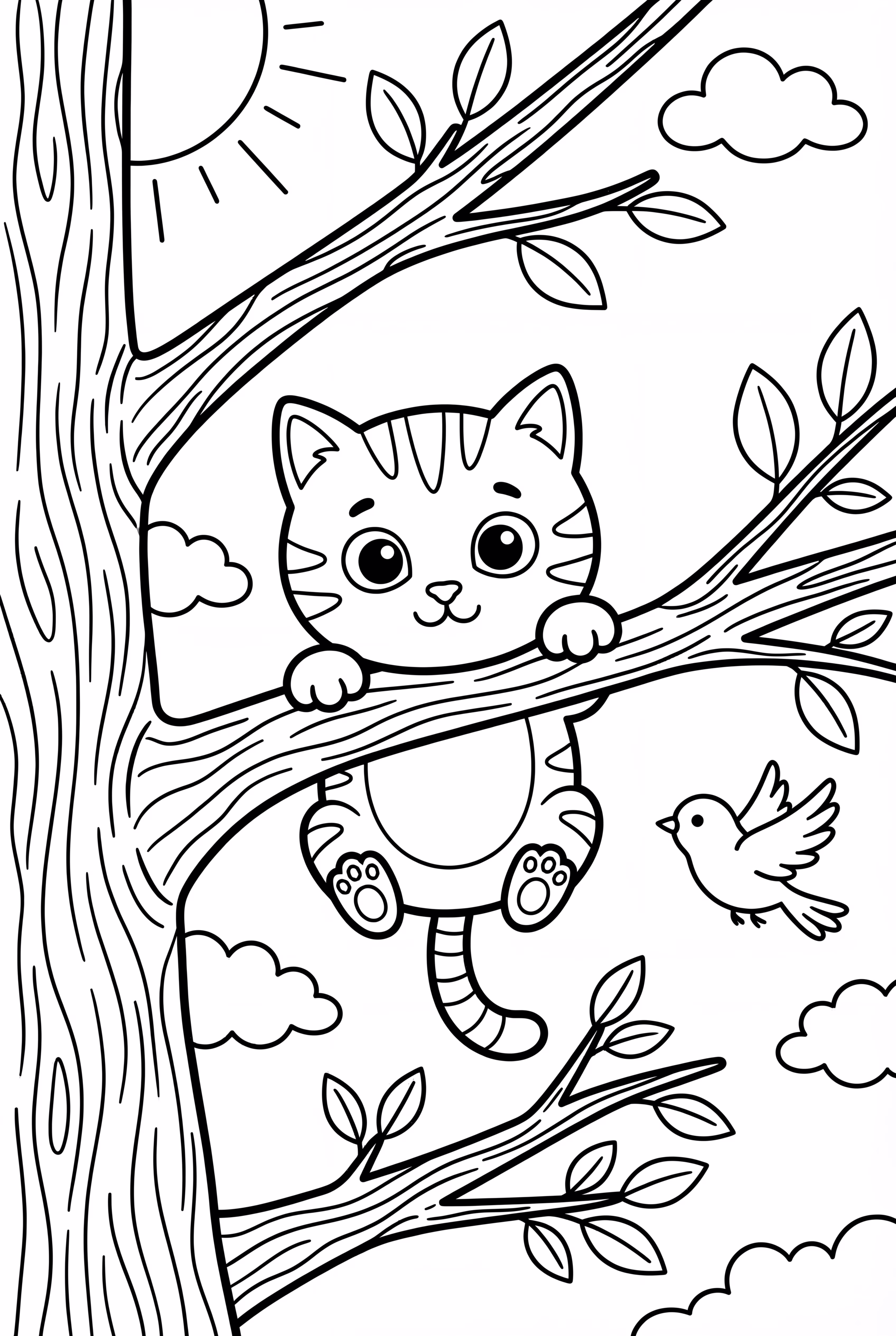 Kitten climbing a tree branch