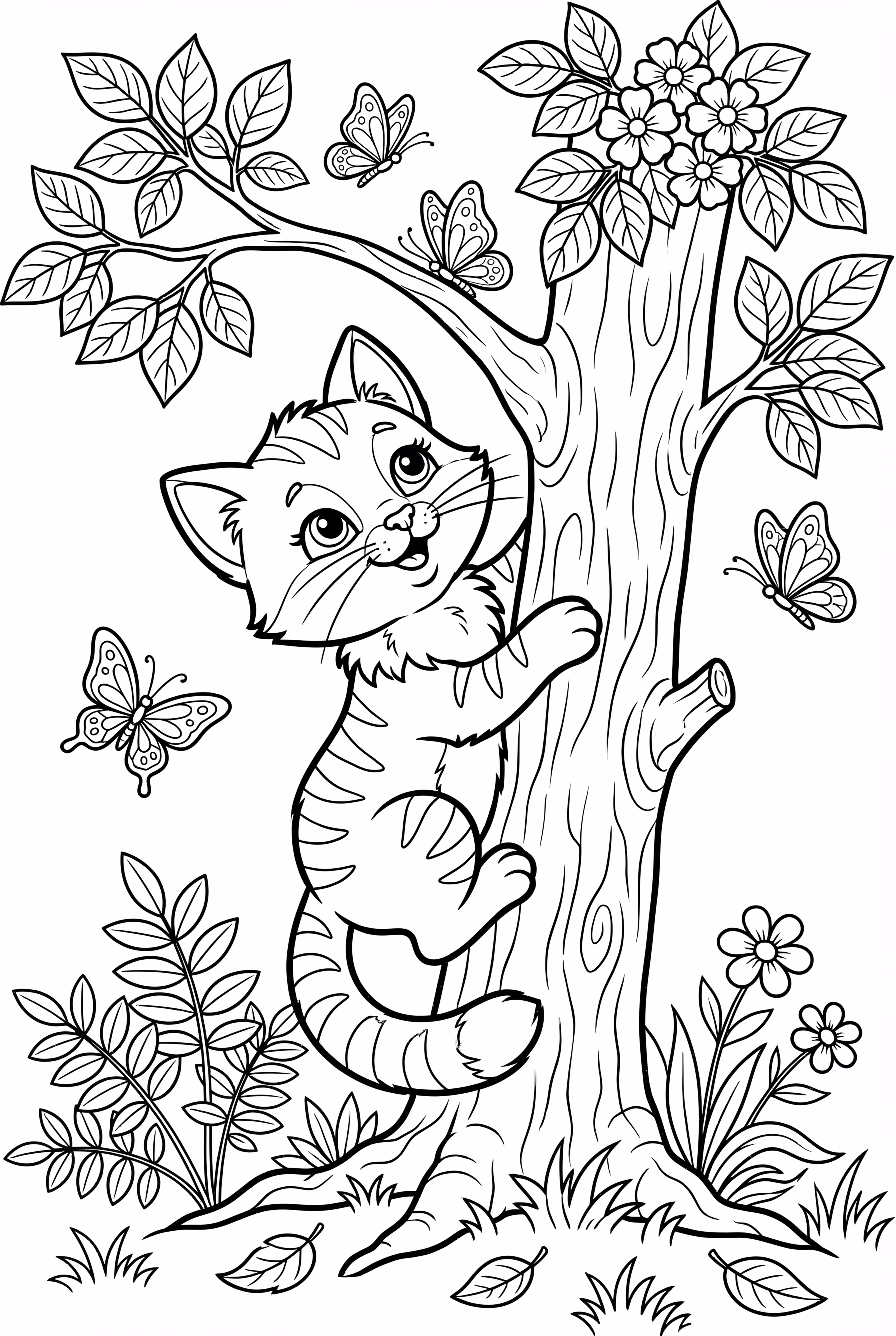 木の枝に登る子猫