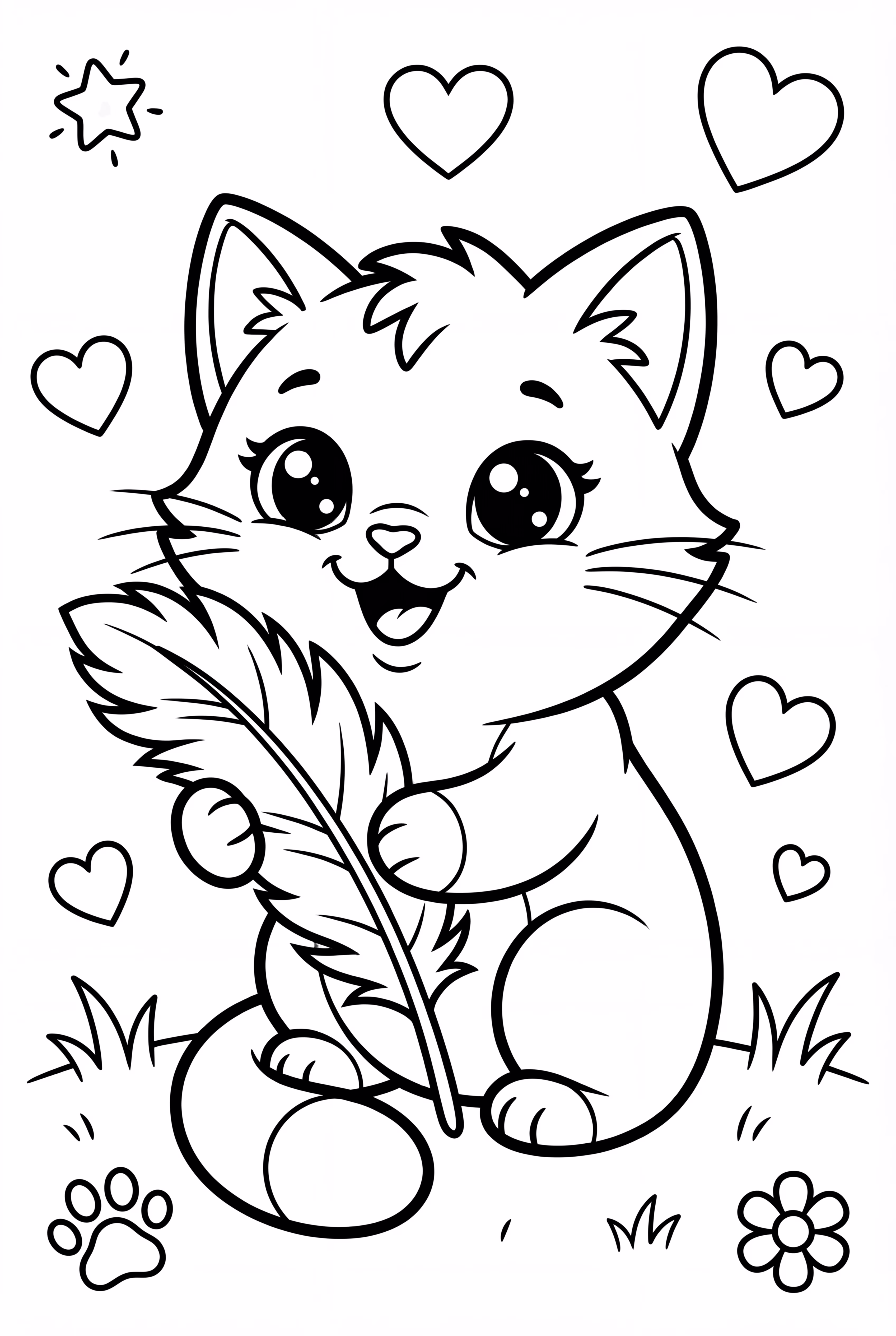 Kitten playing with a feather toy