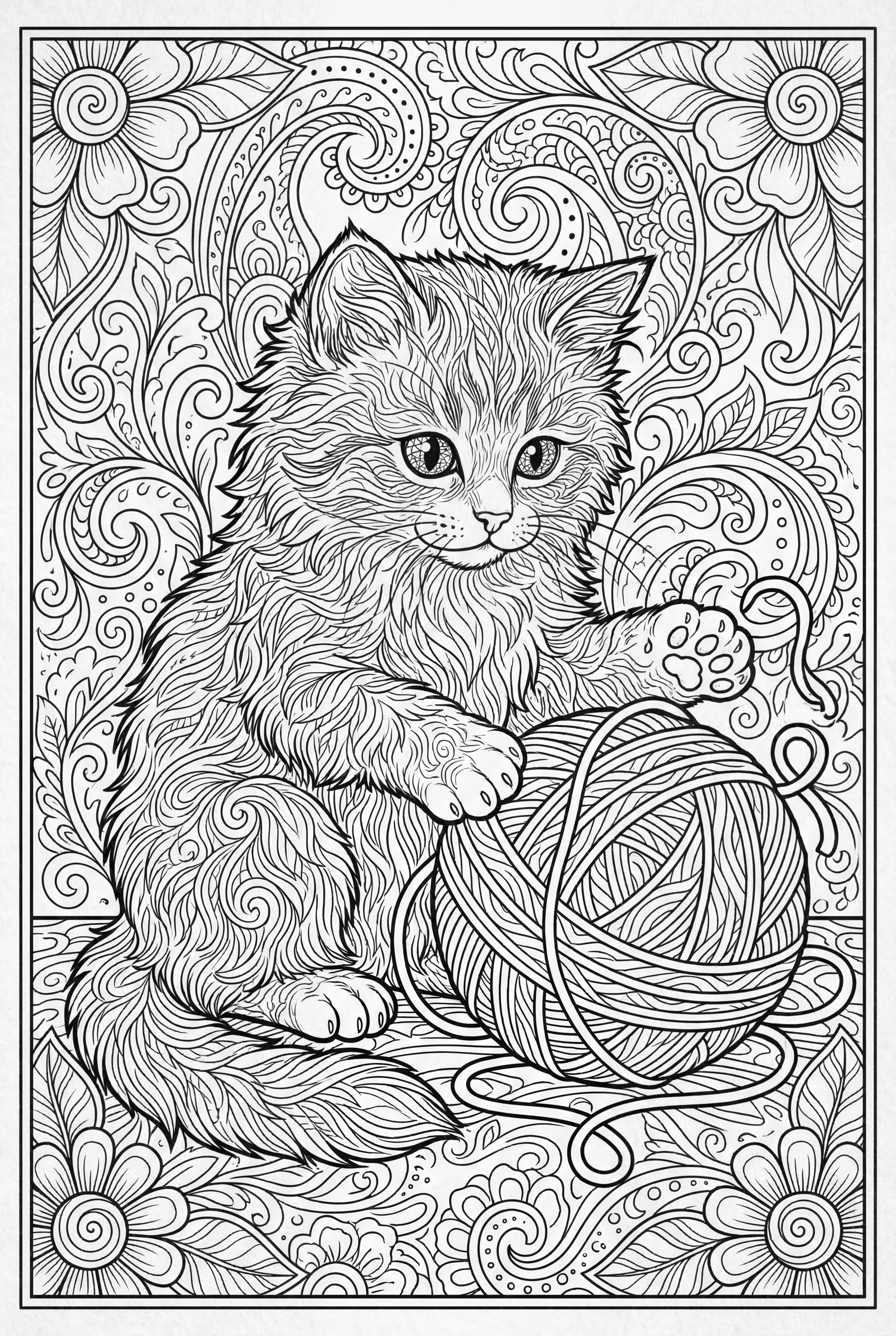 Gatinho com um novelo colorido