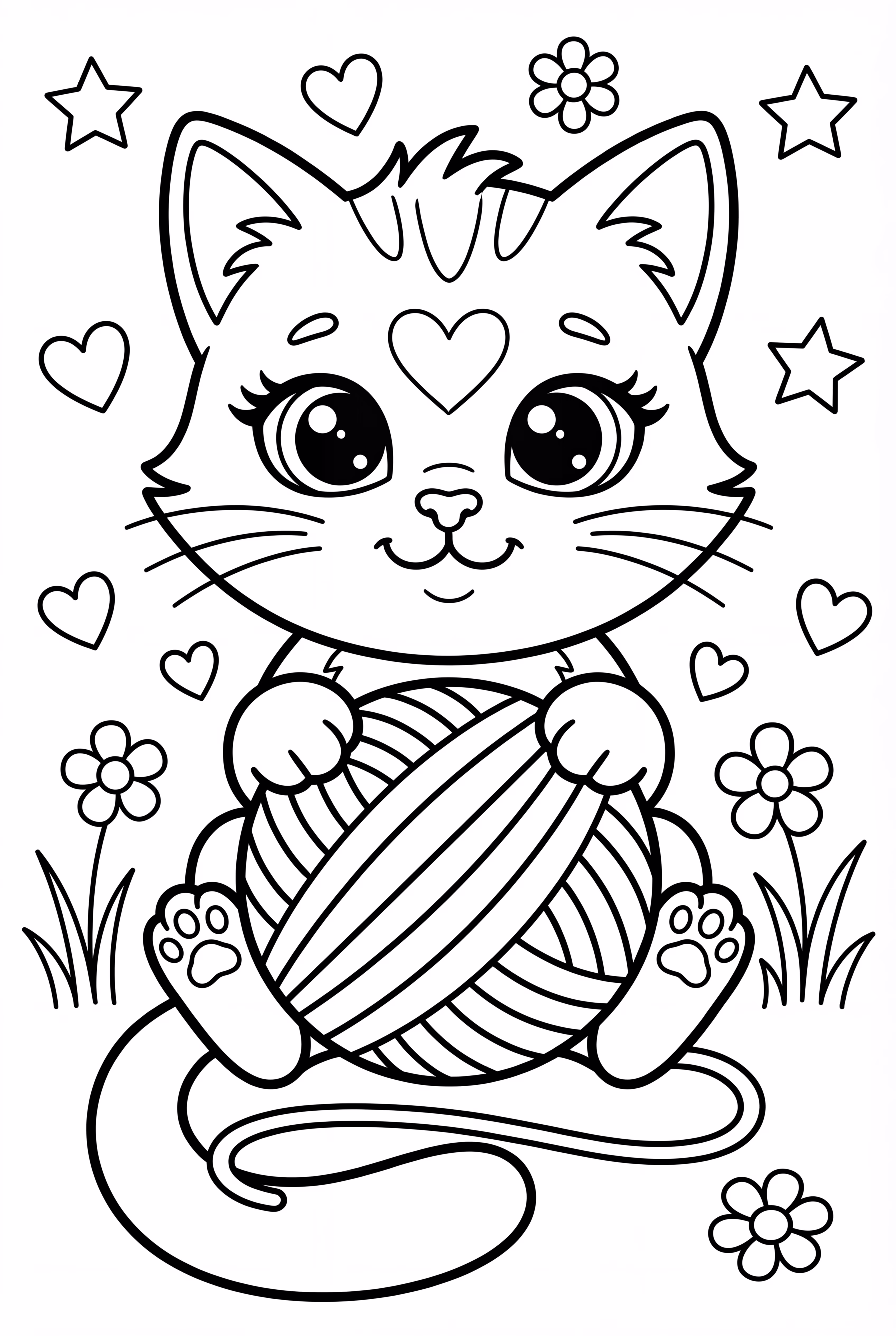 Kitten with a colorful yarn