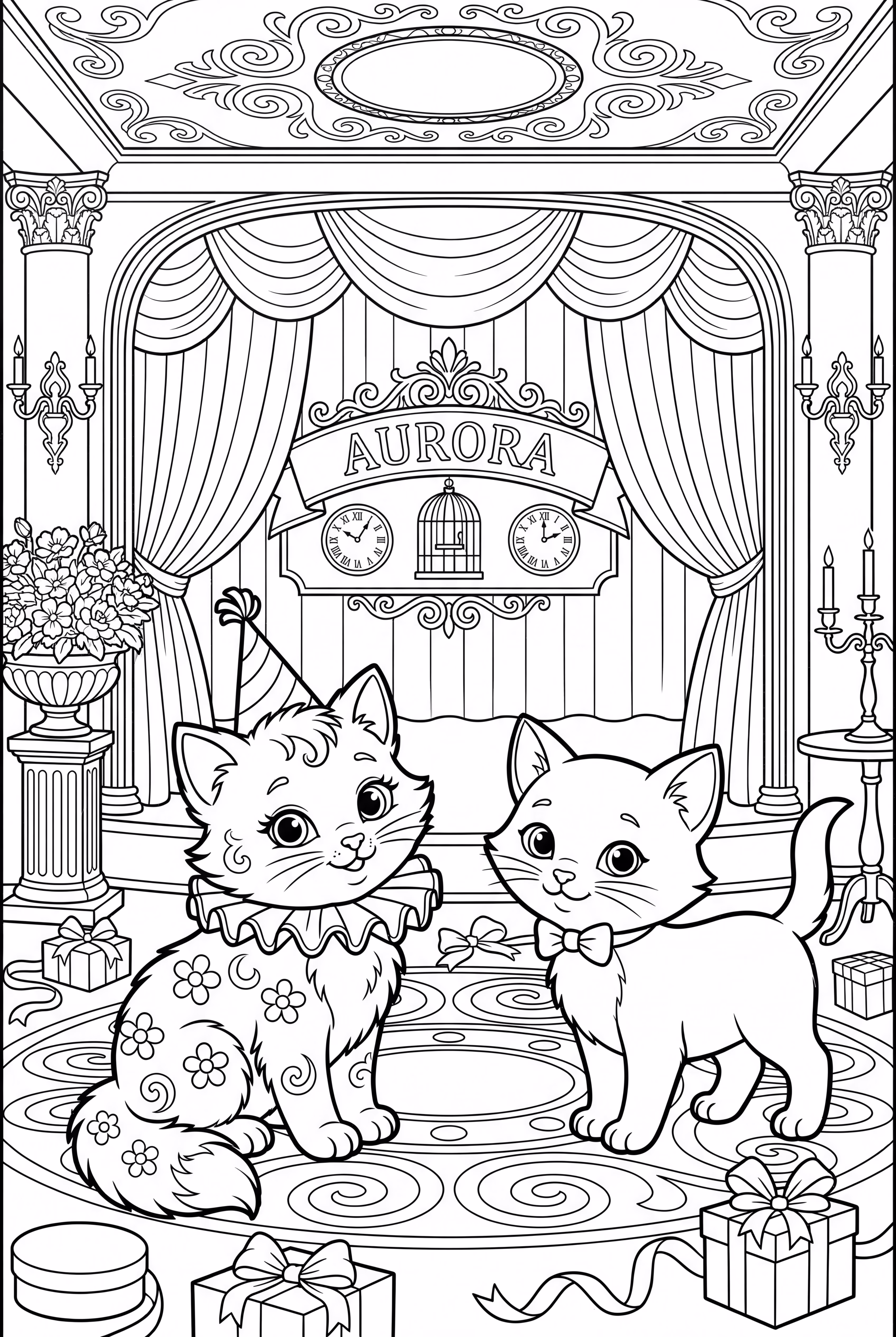 Gatitos preparándose para una divertida fiesta