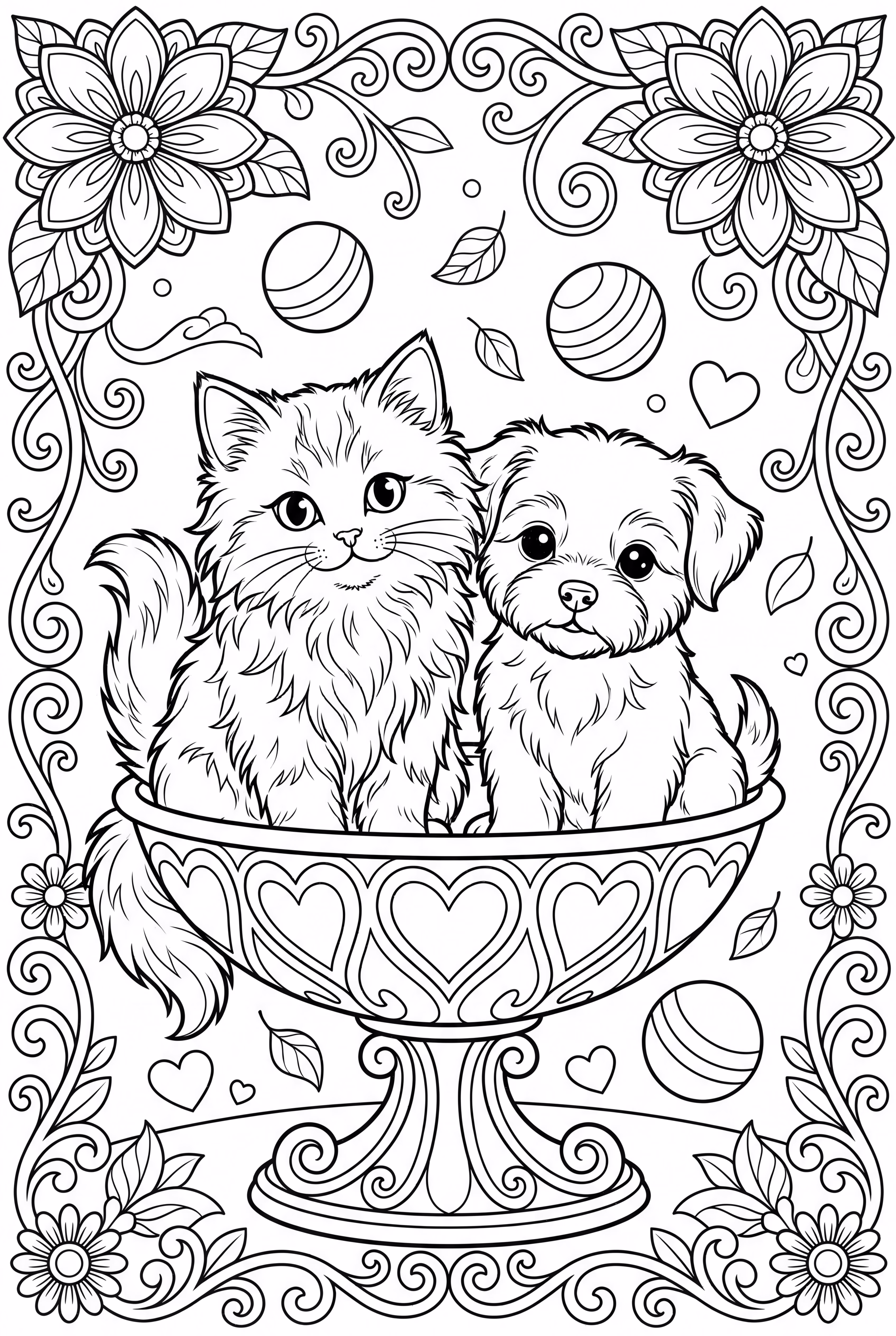 Kittens in a whimsical, colorful landscape