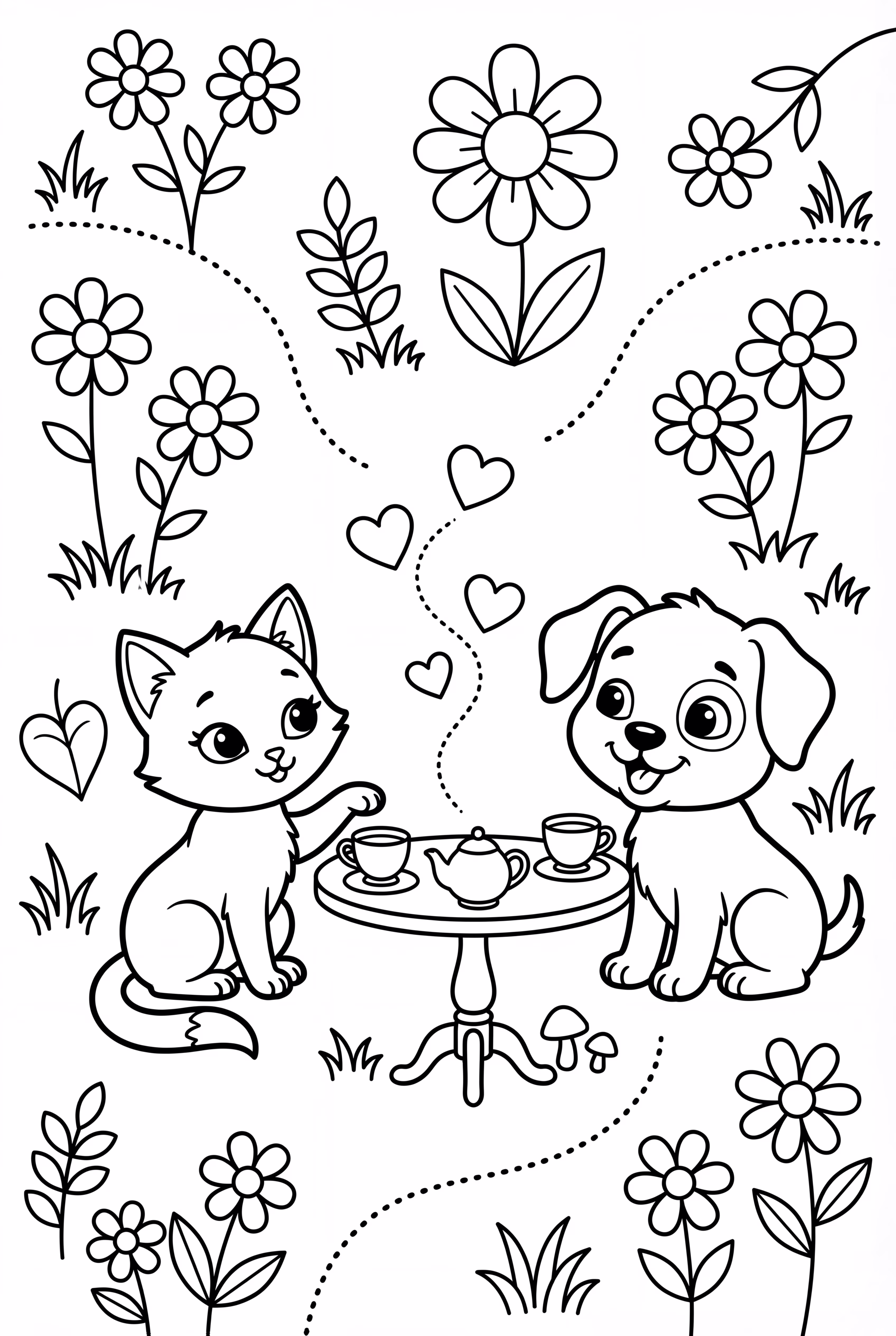 Kittens in a whimsical, colorful landscape