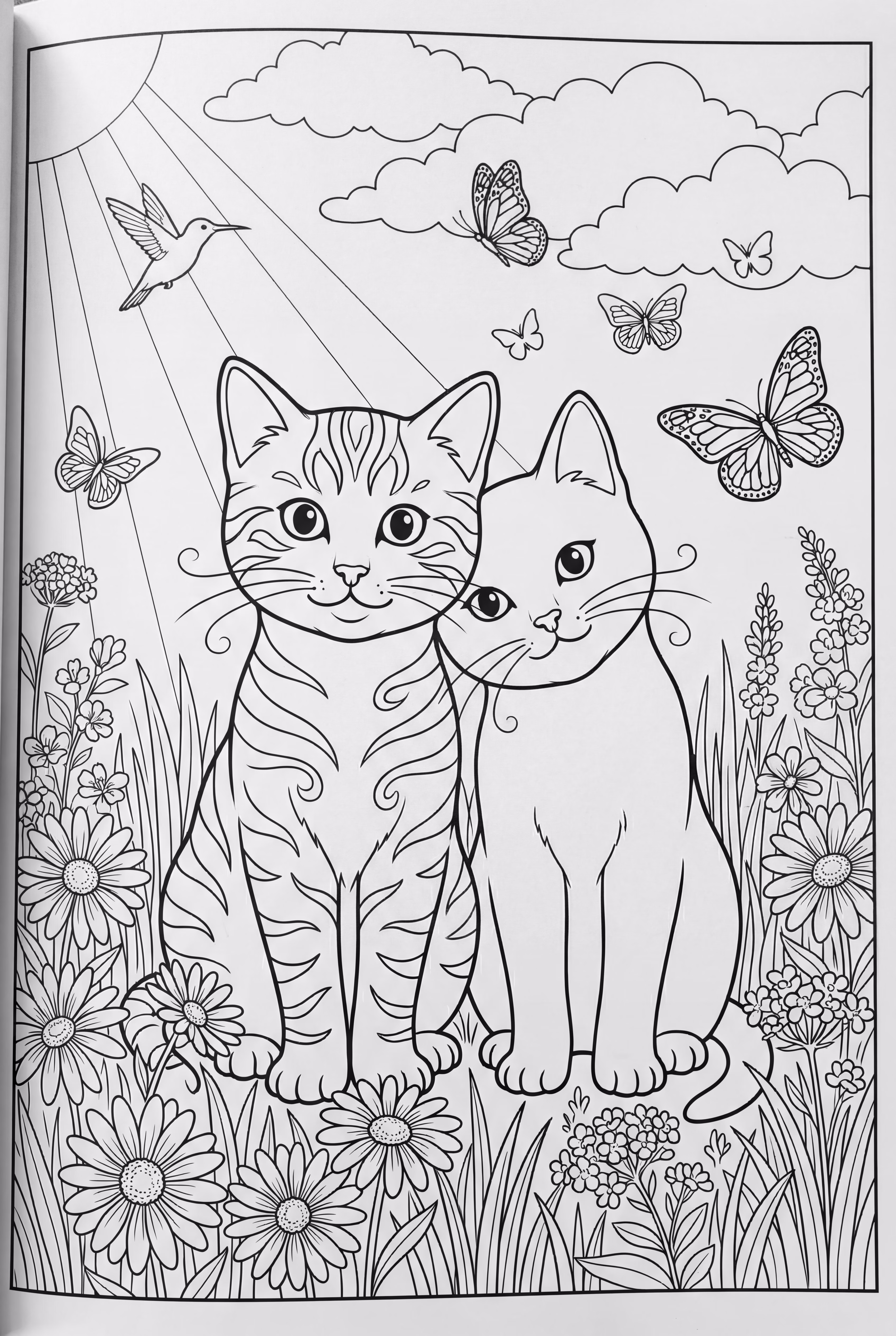 Kittens playing in a sunny meadow