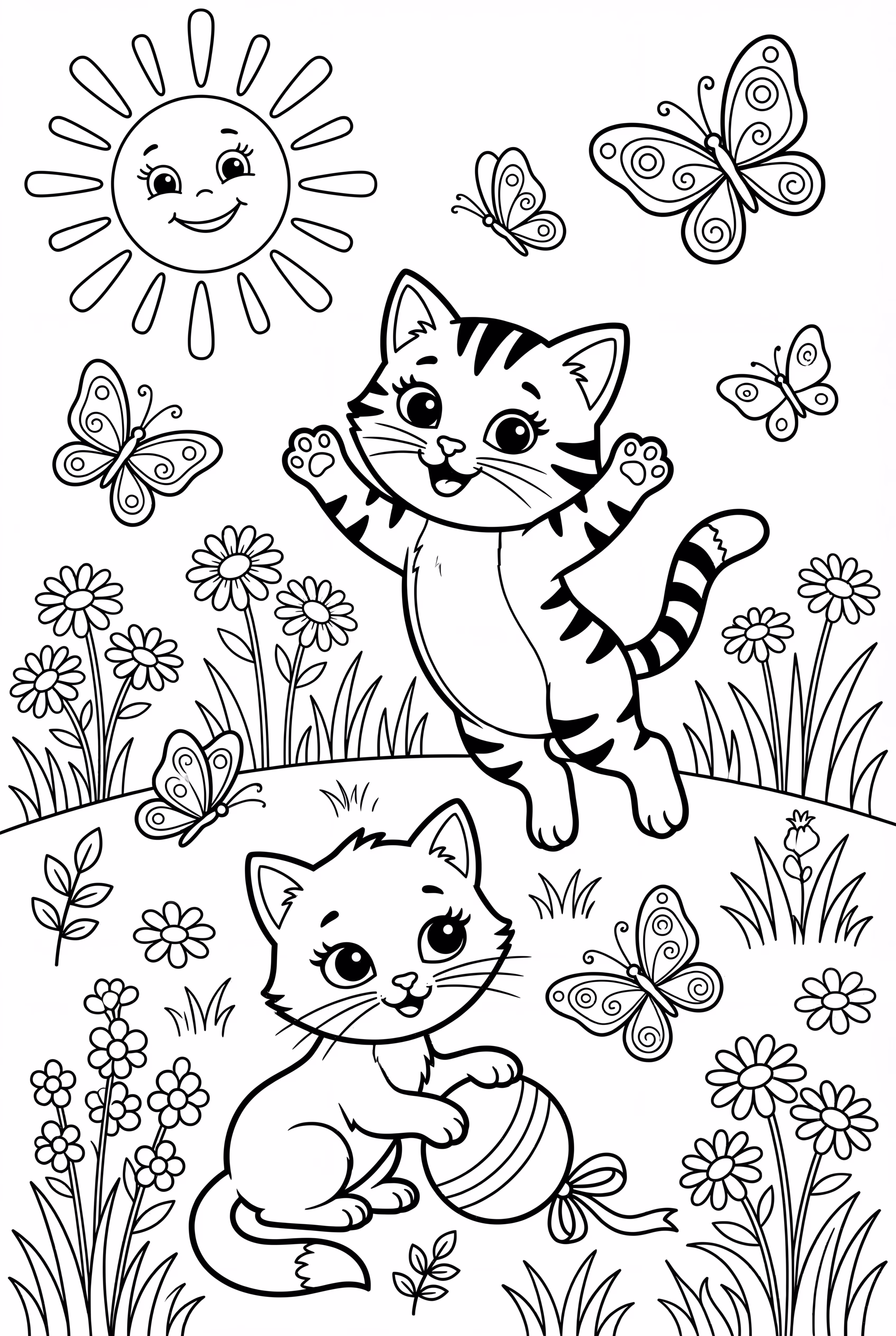 Kittens playing in a sunny meadow