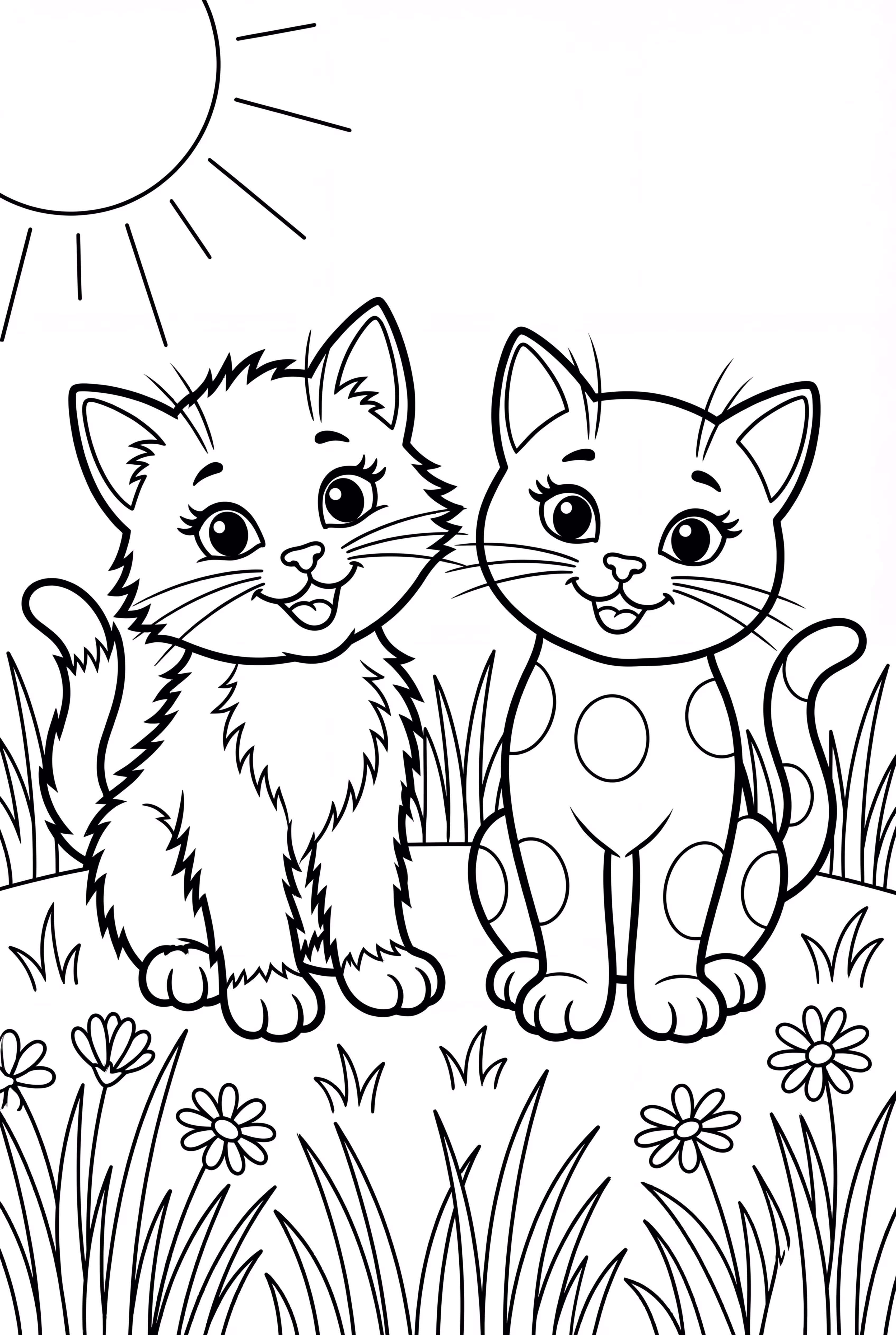 Kittens playing in a sunny meadow