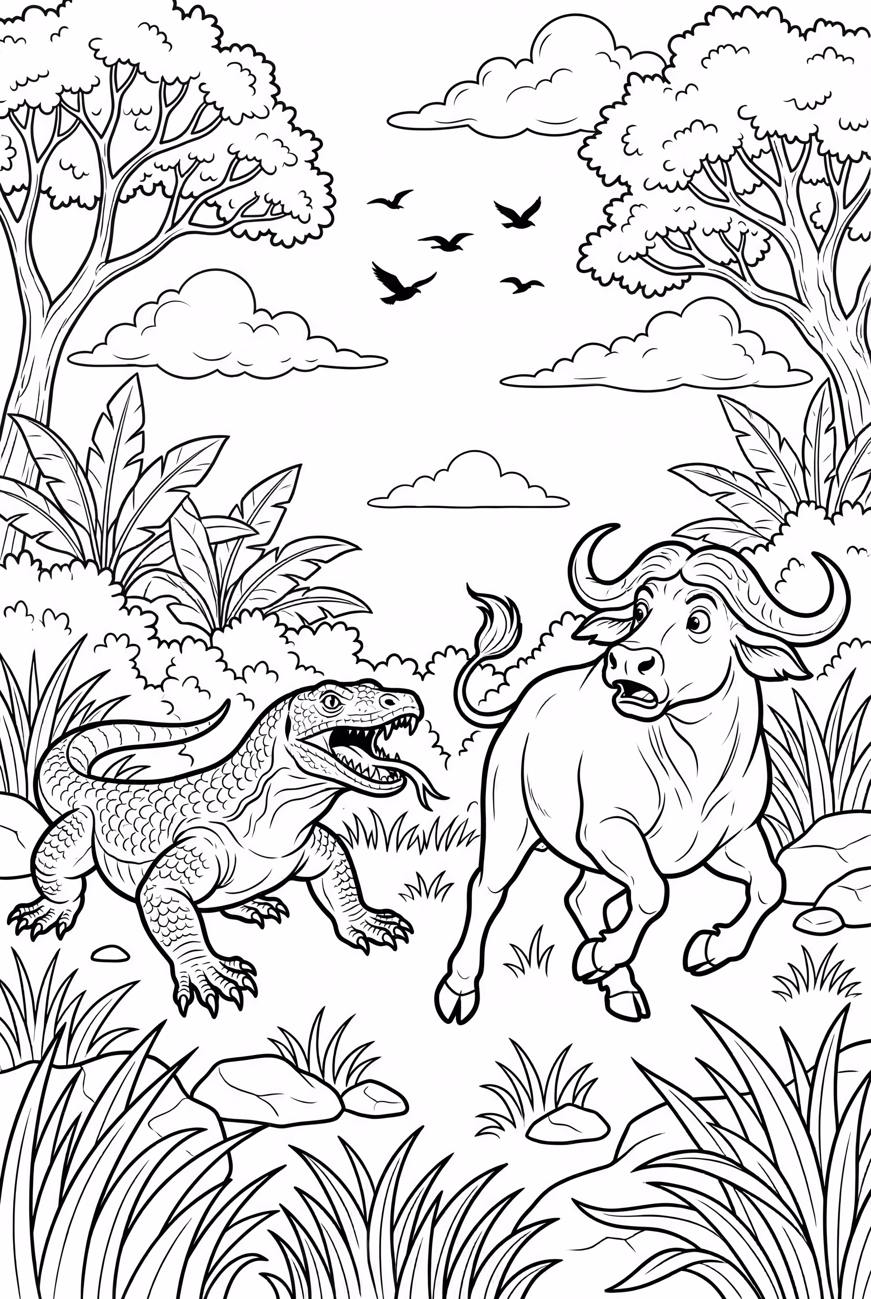 Komodo Dragon Hunting A Water Buffalo
