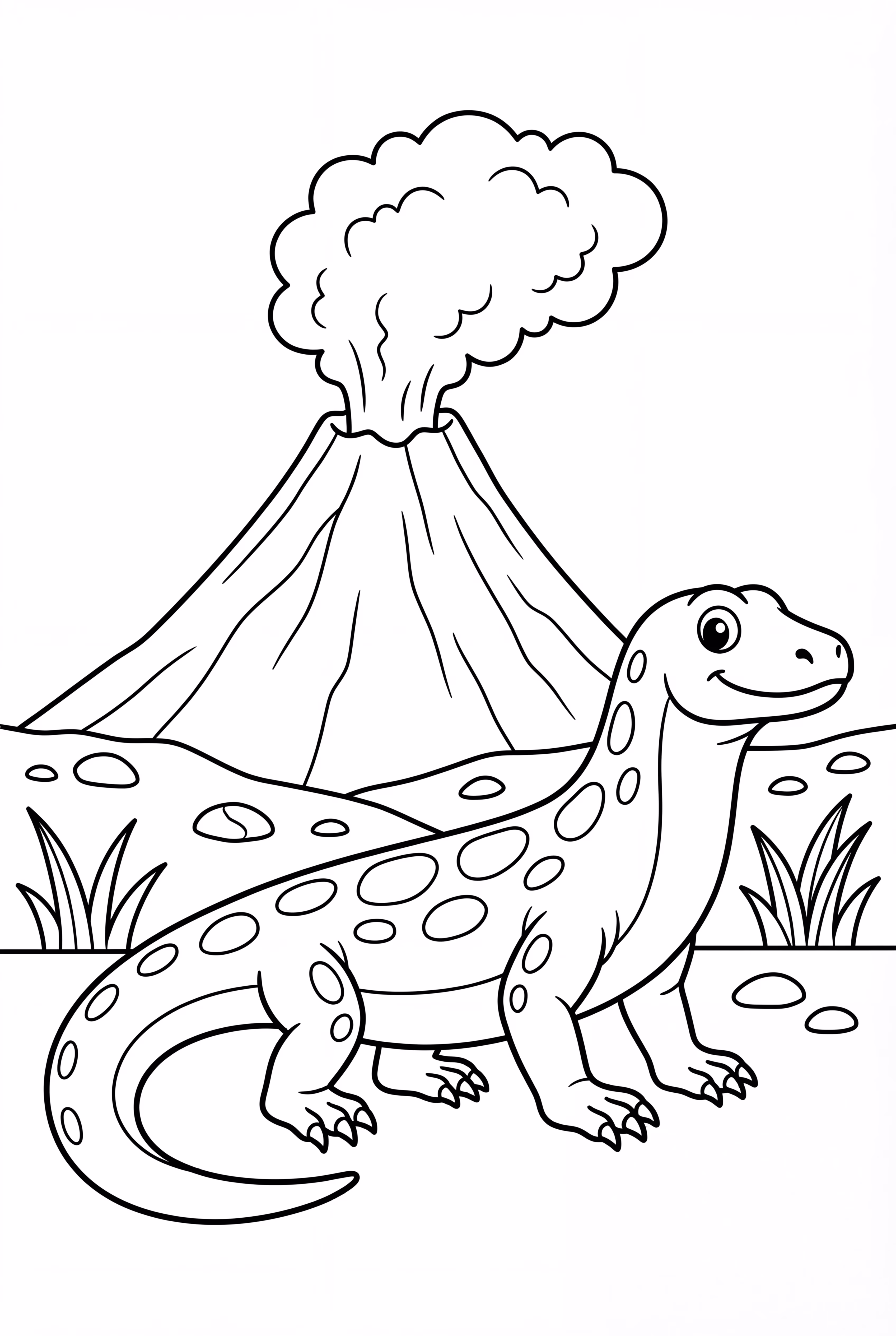 Dragão de Komodo Perto de um Vulcão