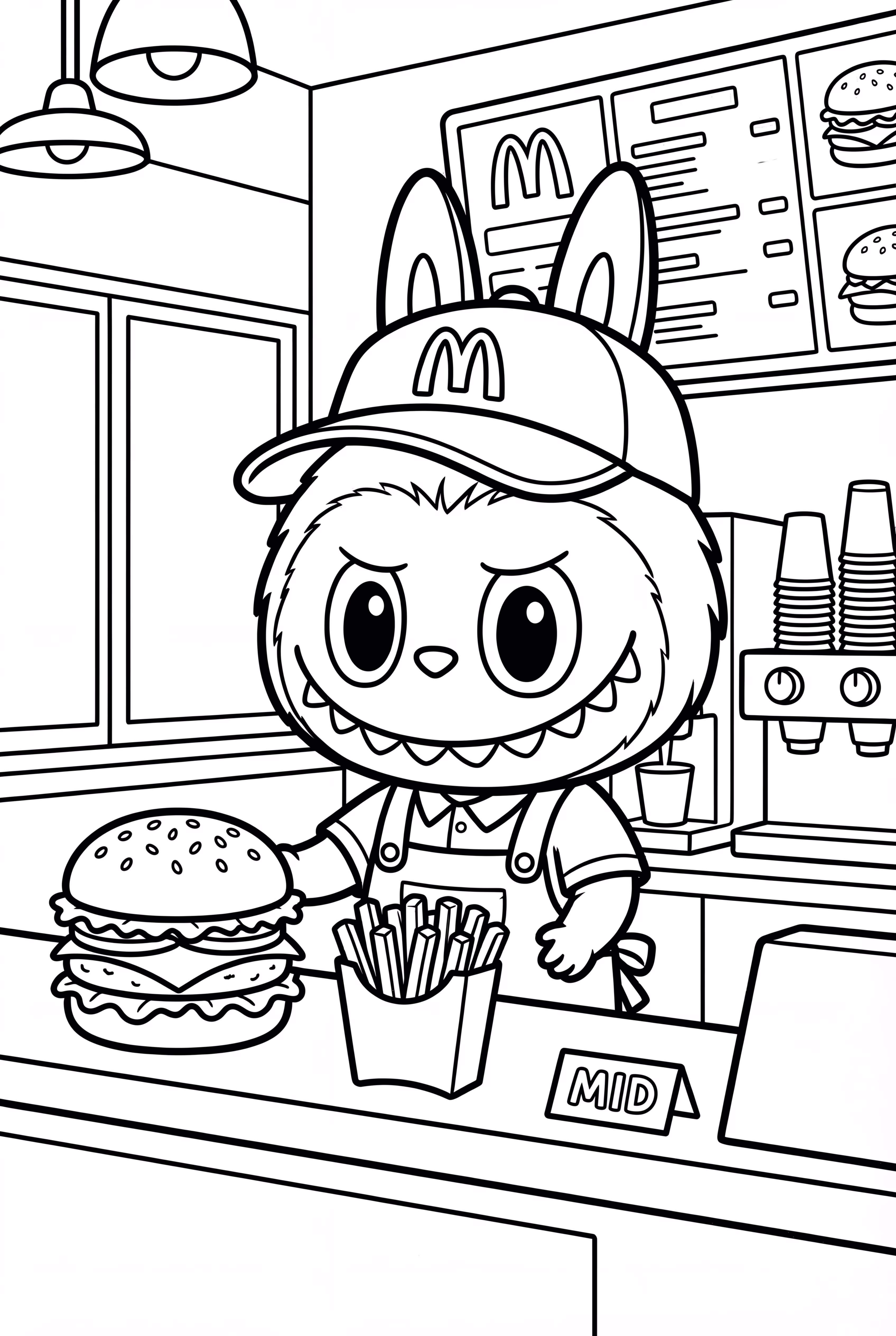 Labubu employees making burgers