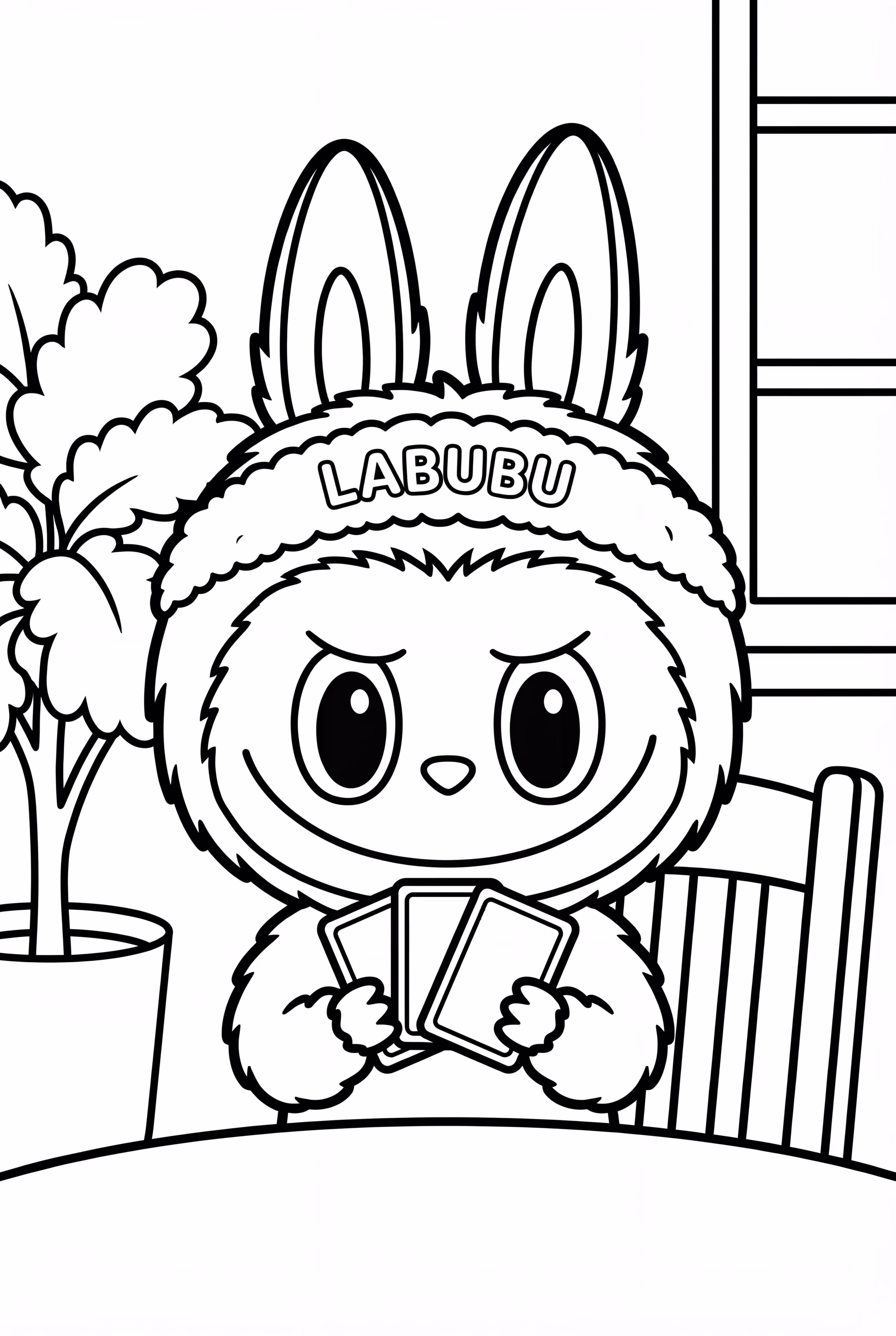 Labubu holding up playing cards