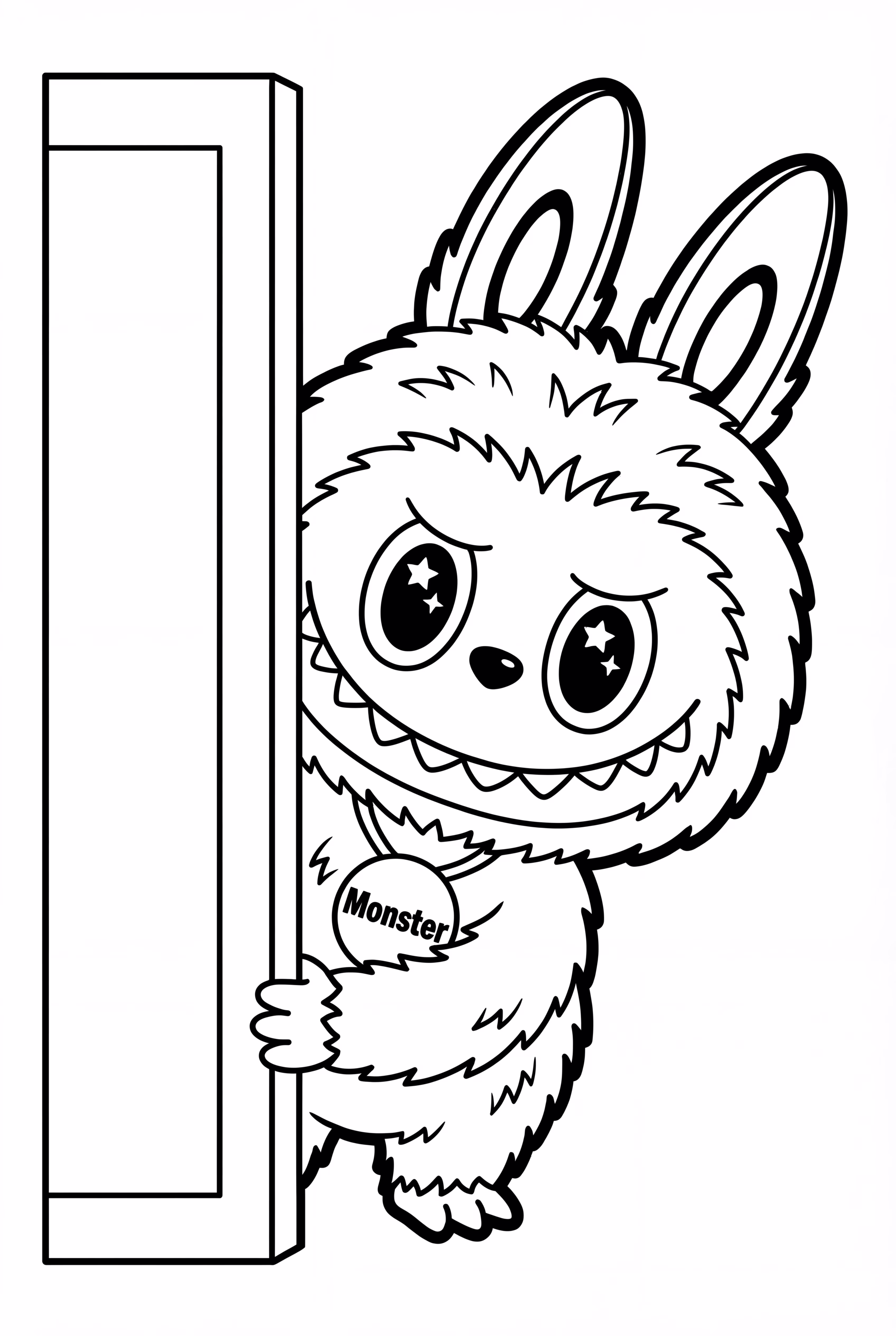 Labubu peeking behind the door