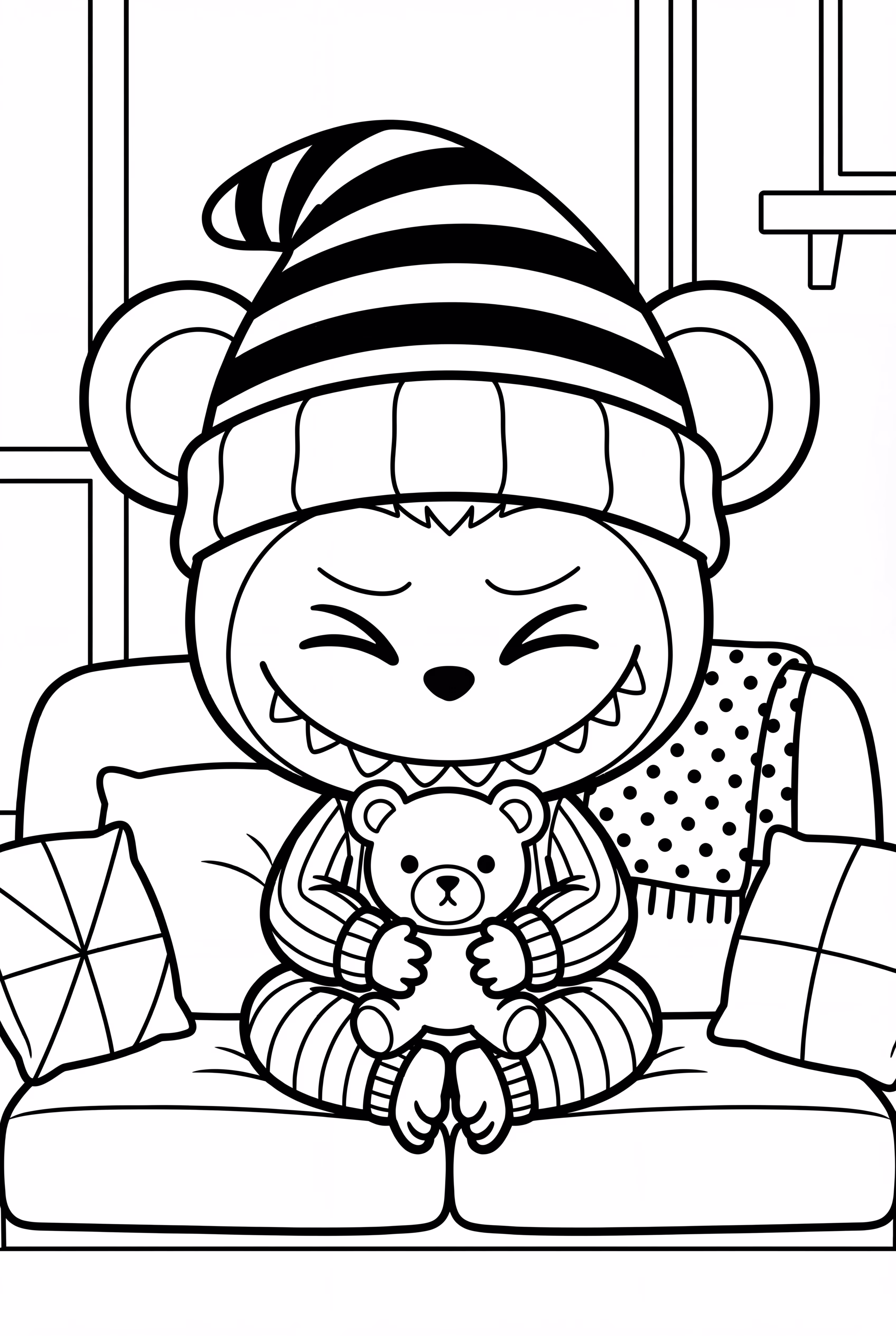 Labubu squinting in pajamas