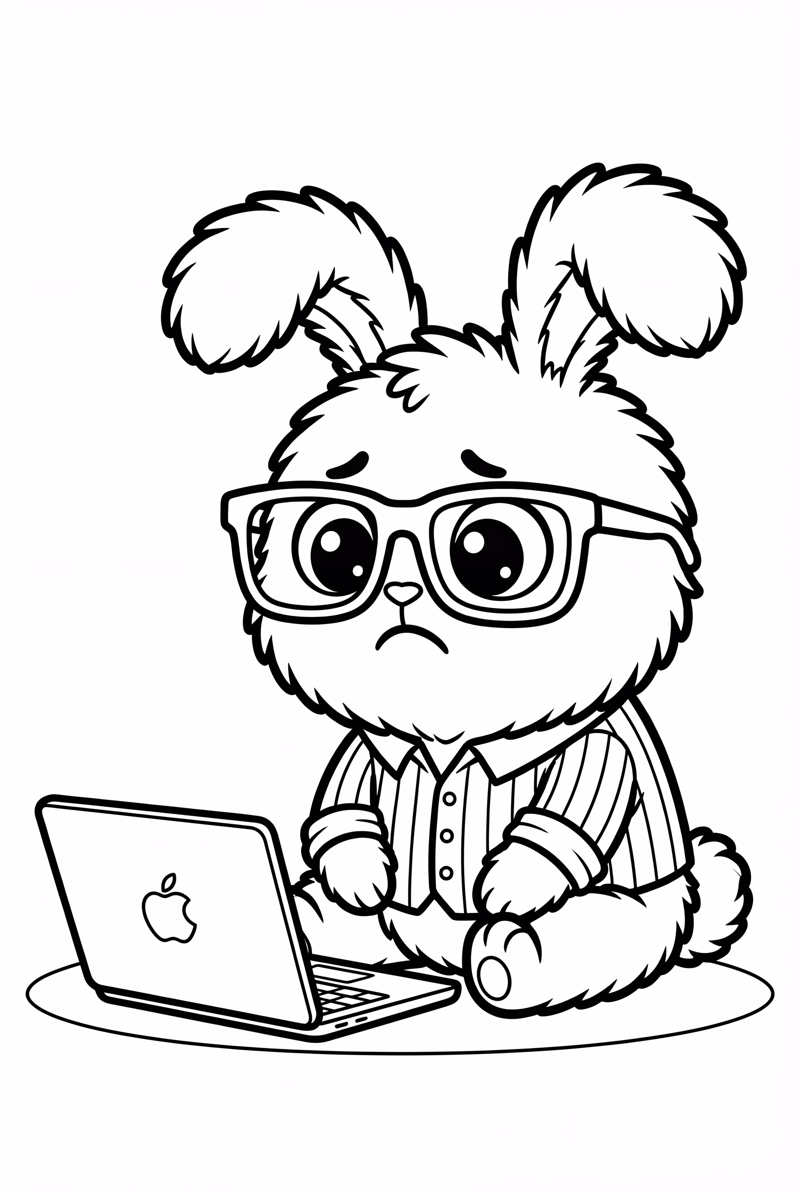 Labubu with a sad face on the computer