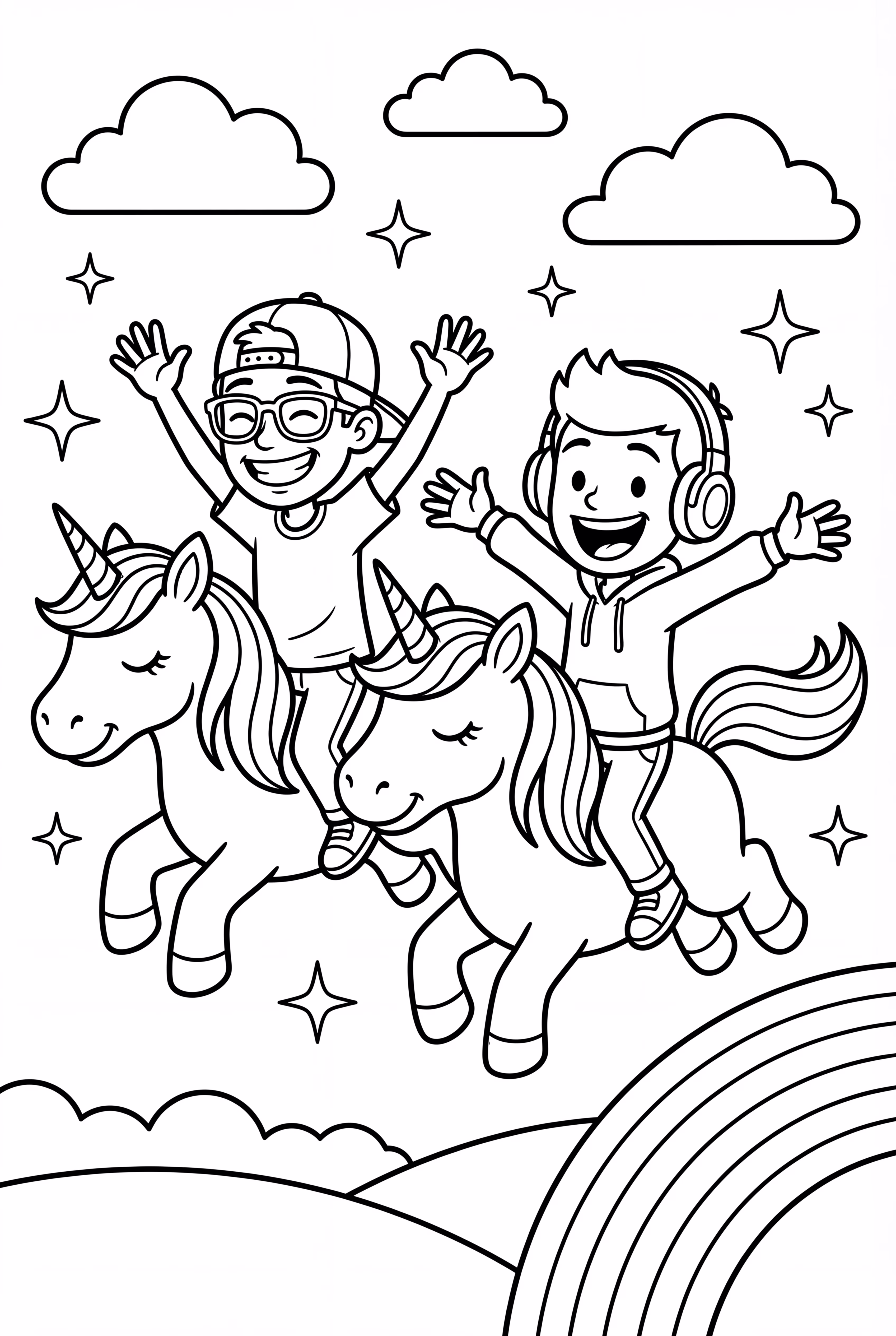 Lankybox Crew Riding Rainbow Unicorns