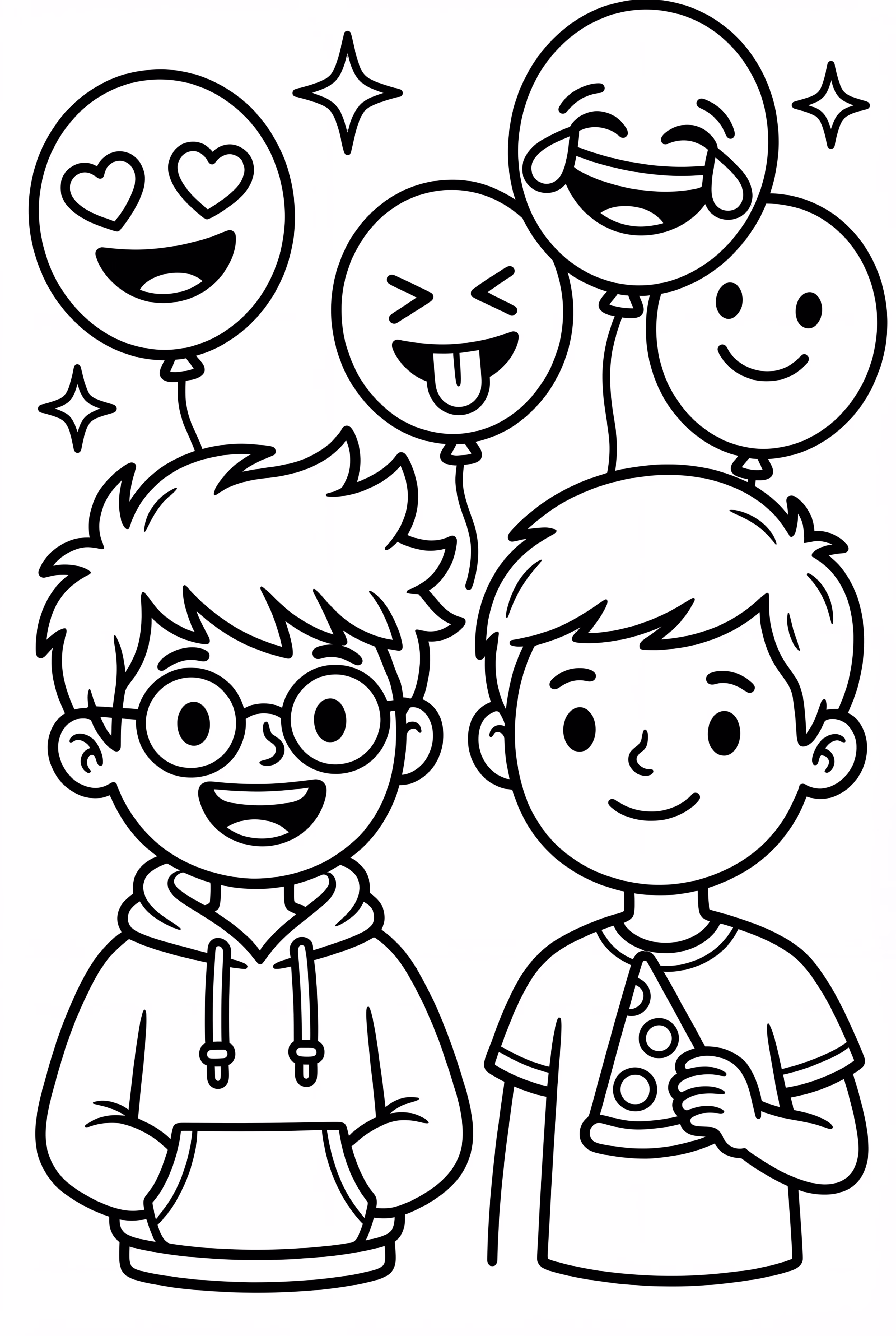 Lankybox Crew Surrounded by Emoji Balloons