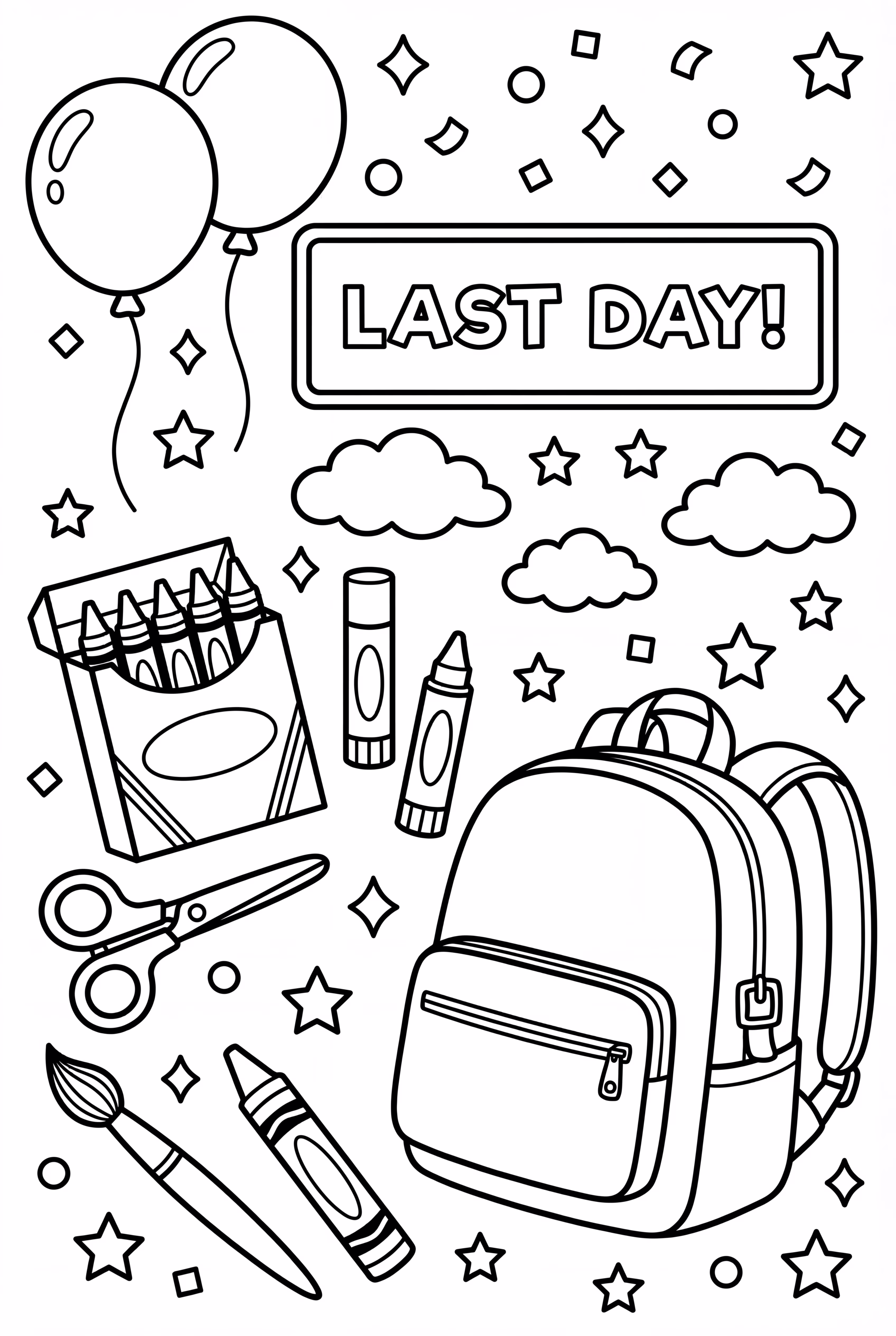 学校最后一天的艺术用品散落一地