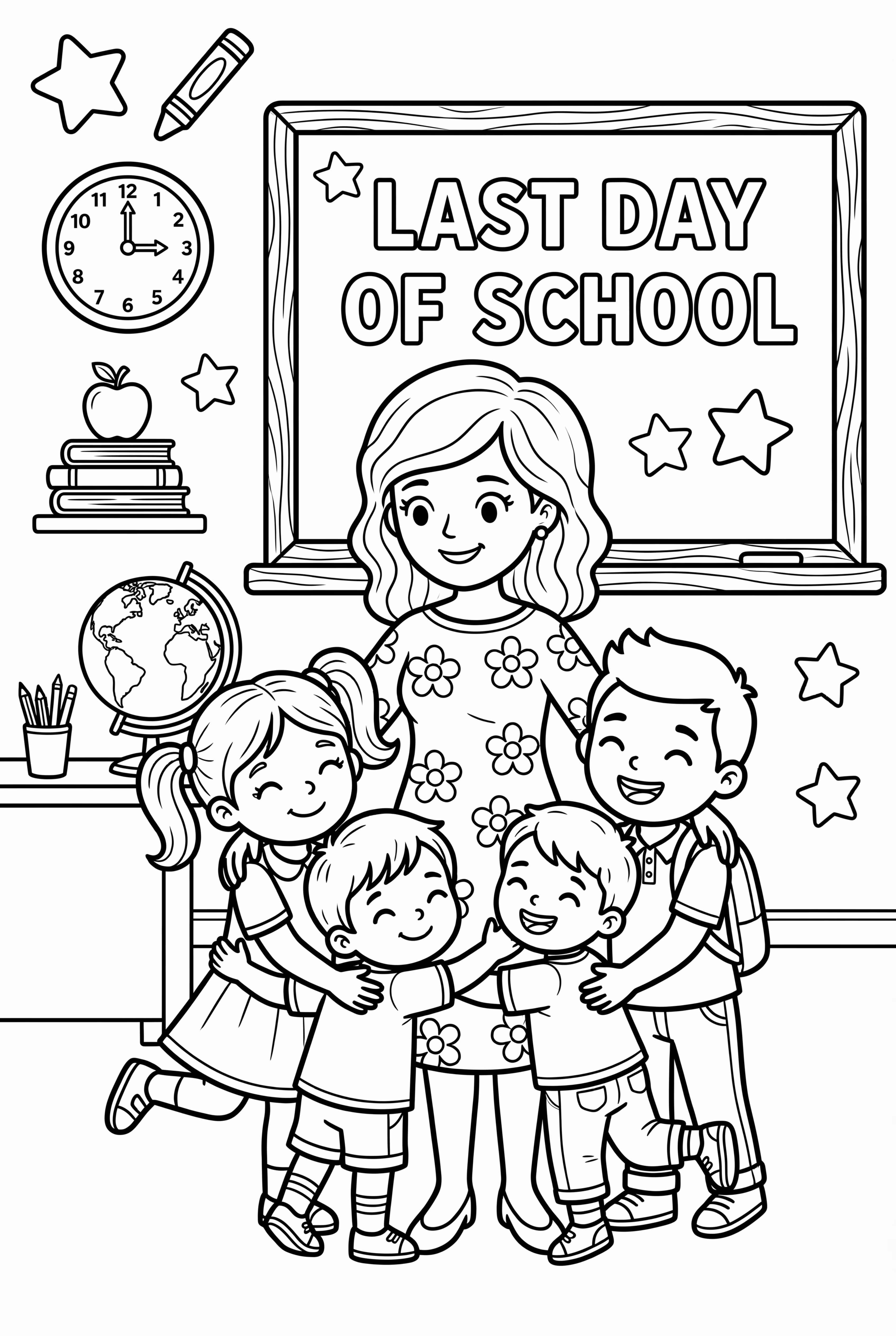 Last Day Of School Kids Hugging Teacher