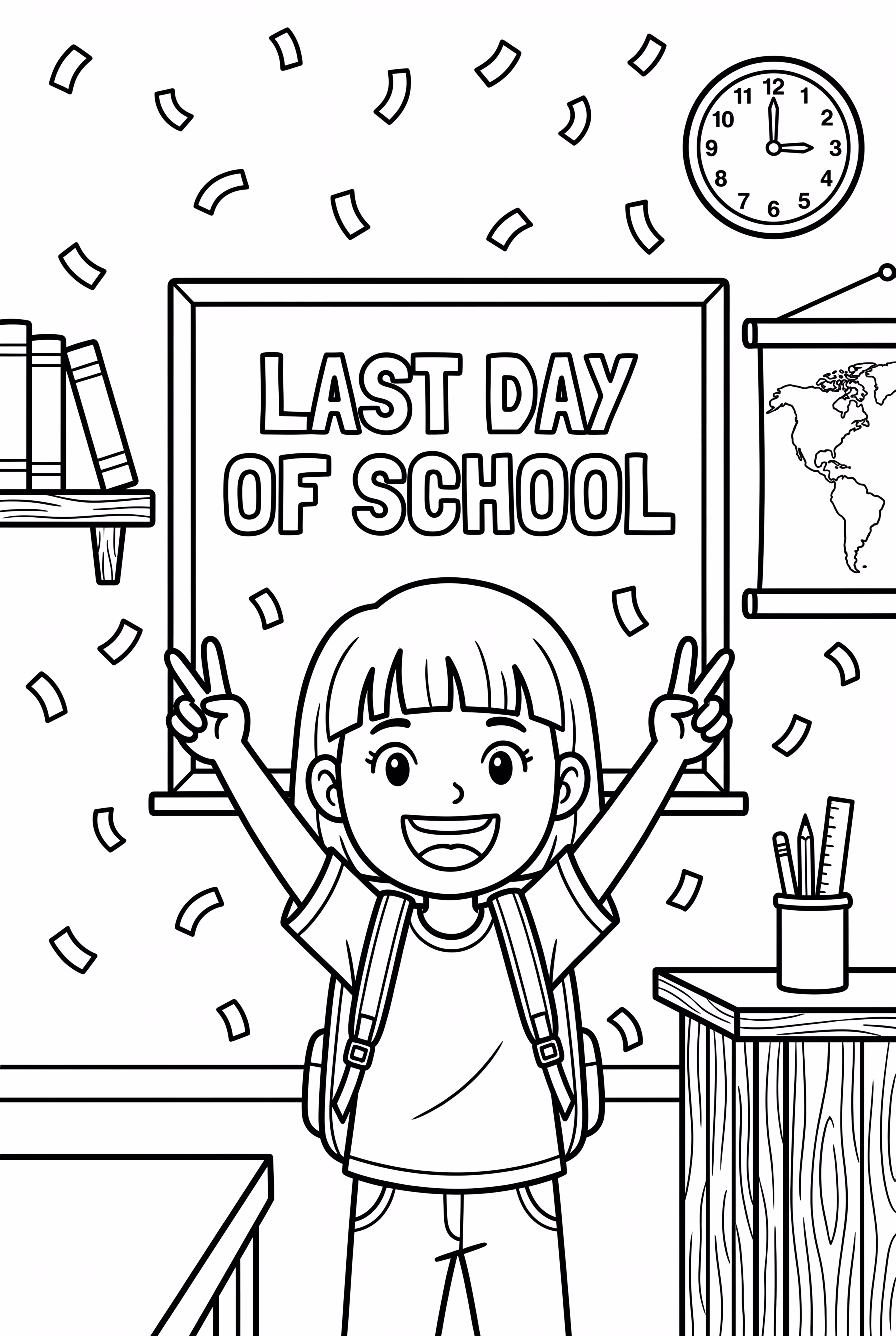 Last Day Of School Student With Raised Hands