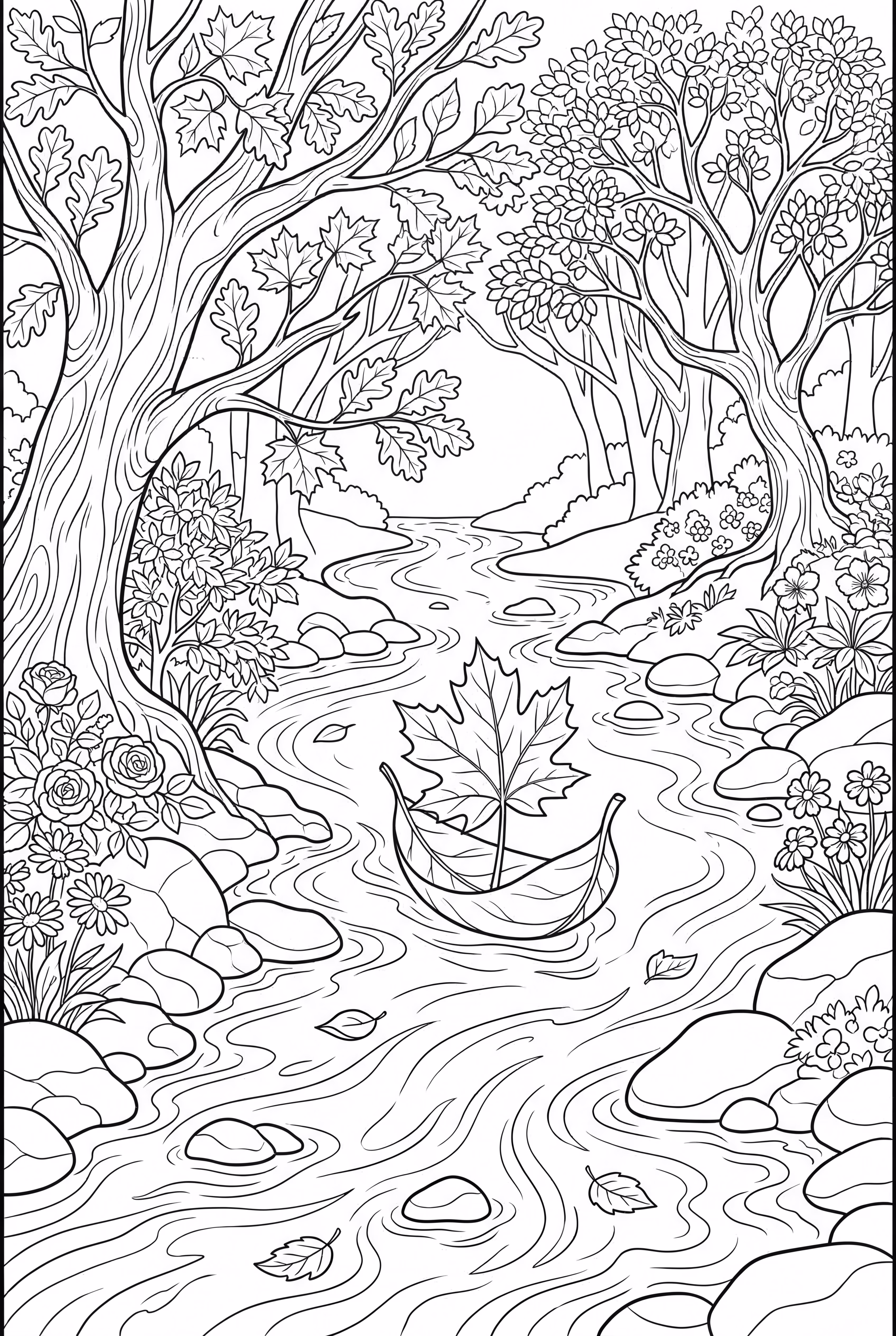 叶子船漂浮溪流-2