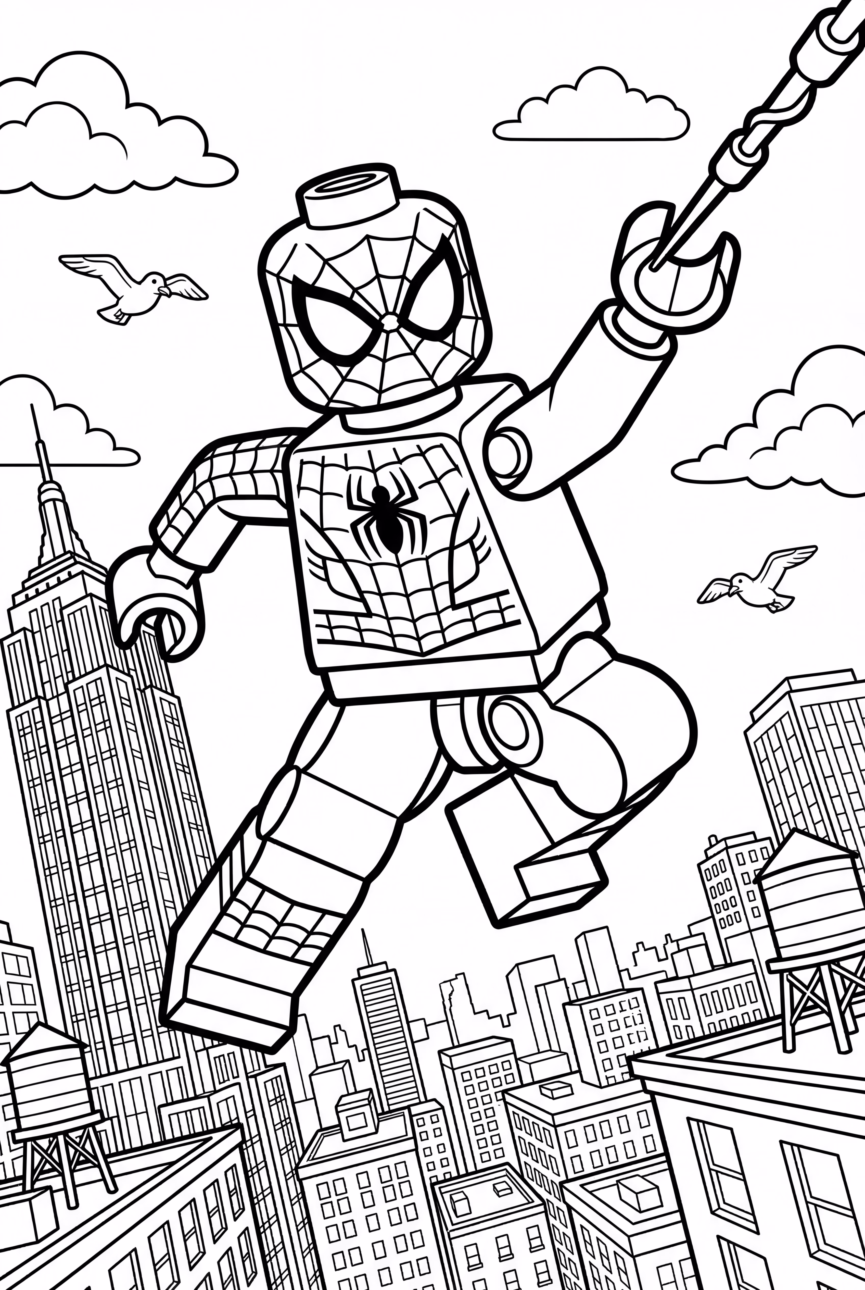 Lego Spider-Man Swinging Through the City